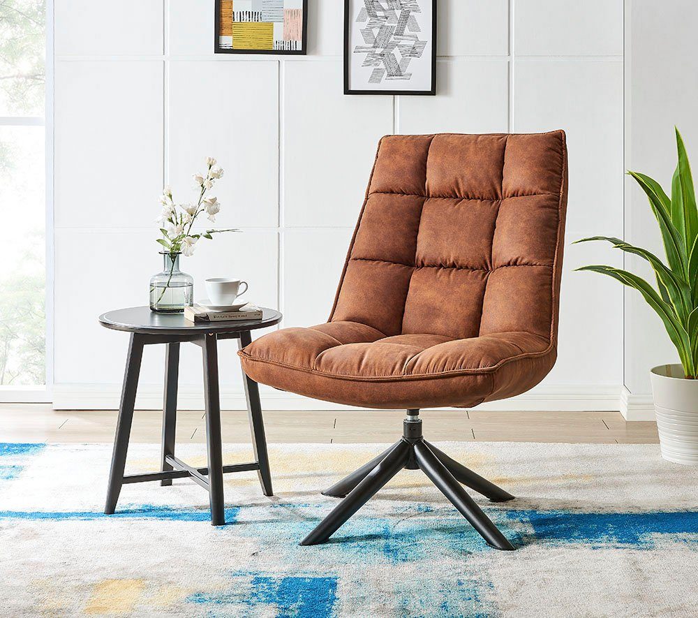 Relaxsessel Wanja, Sitzhöhe 47 Samtvelours Drehsessel mit Cognac Metallgestell cm, und Bezug, andas