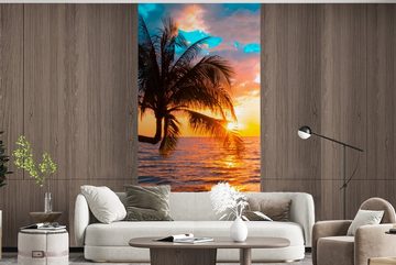 MuchoWow Fototapete Palme - Sonnenuntergang - Horizont - Strand - Meer - Tropisch, Matt, bedruckt, (2 St), Vliestapete für Wohnzimmer Schlafzimmer Küche, Fototapete