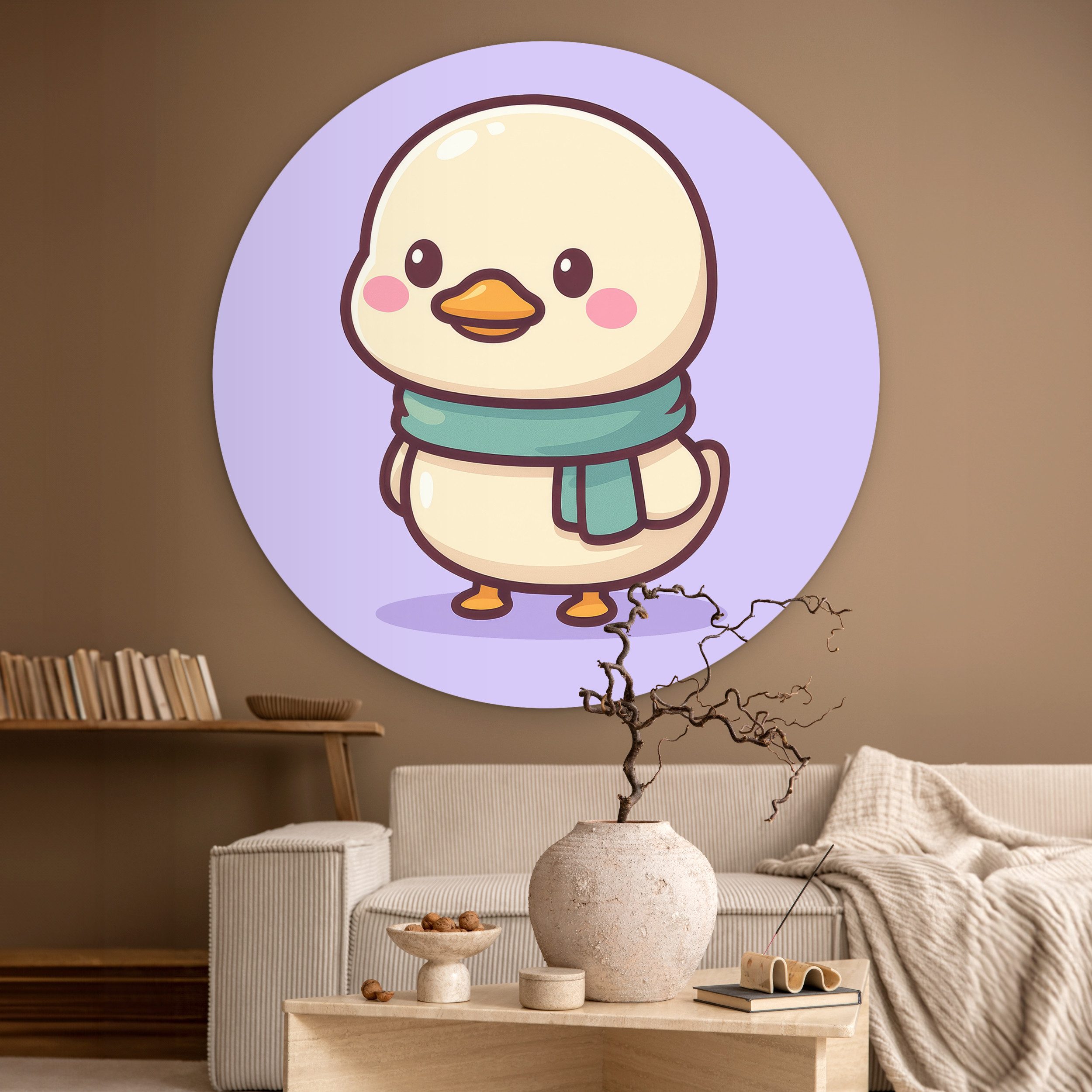 MuchoWow Gemälde Duck - Schal - Lila, Fotodruck (1 St), Rundes wandbild Wohnzimmer, Wandschmuck, 120x120 cm