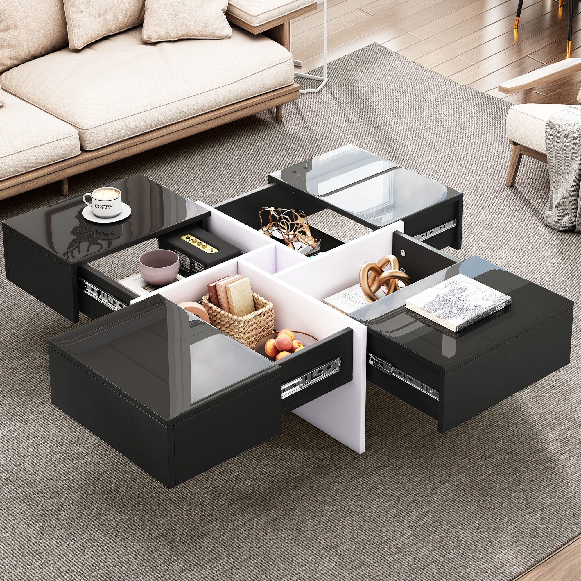 HAUSS SPOLE Couchtisch Hochglanz schwarz-weißes Design, günstig online kaufen