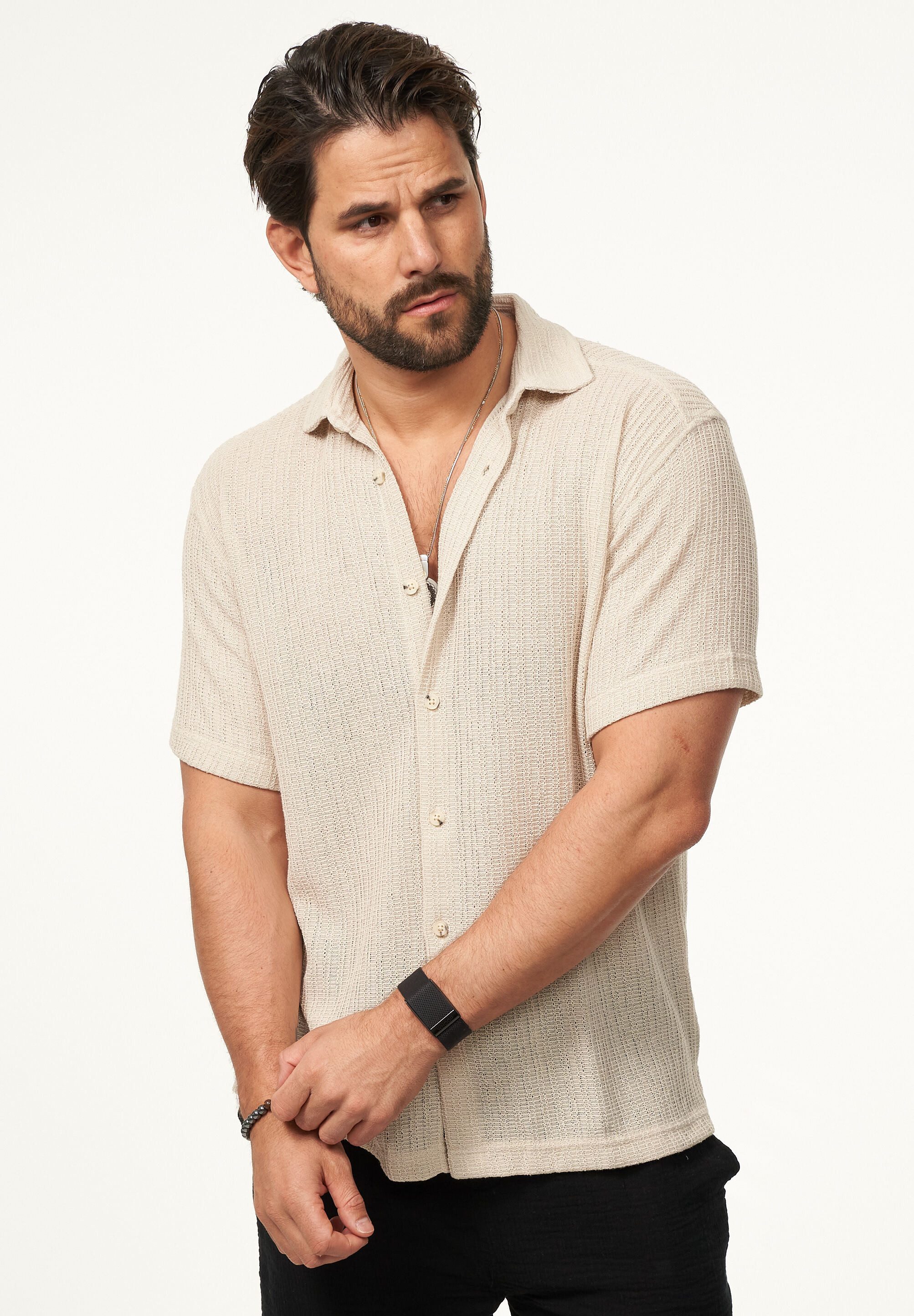 CARISMA Kurzarmhemd im Vintage Summer-Look als Strickhemd Herren Kurzarm Strick Polo-Hemd T-Shirt im lockeren Retro-Stil