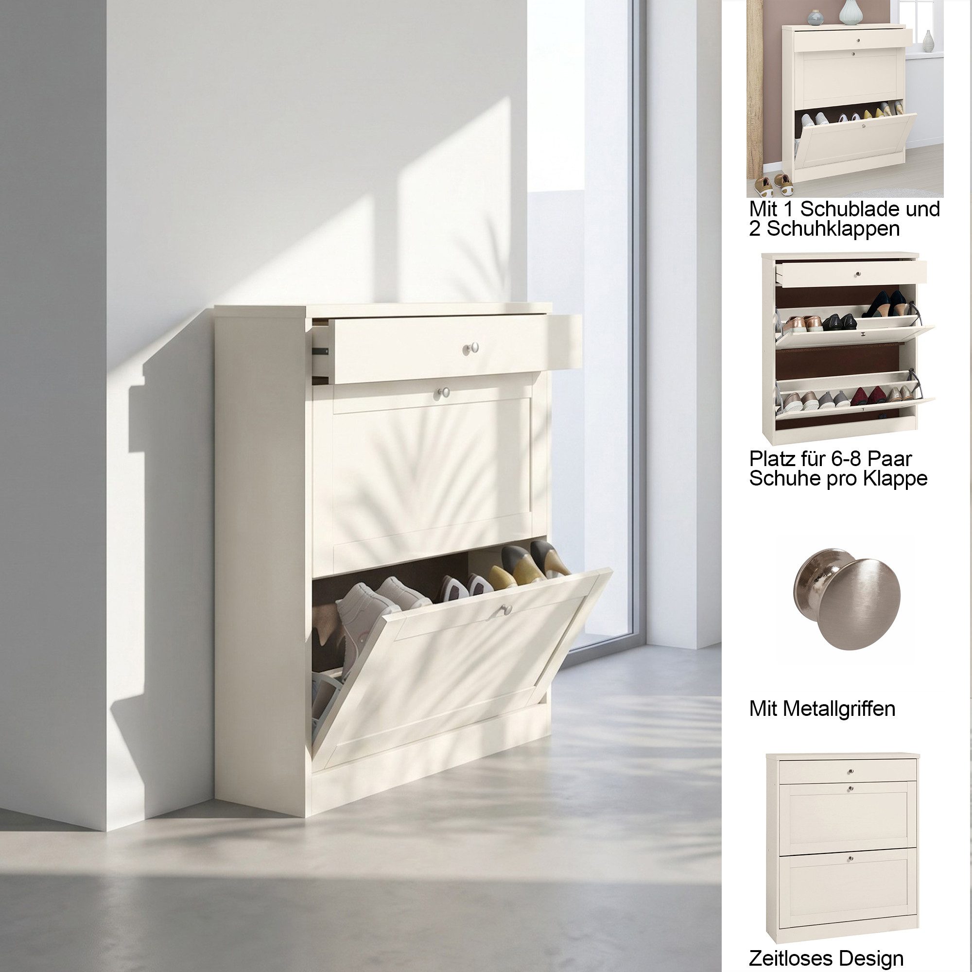 OTTO home Schuhschrank Heide Breite 90cm, mit Schubkasten, 2 Klappen und Facettenfront, Höhe 103cm – Bild 3 von 5