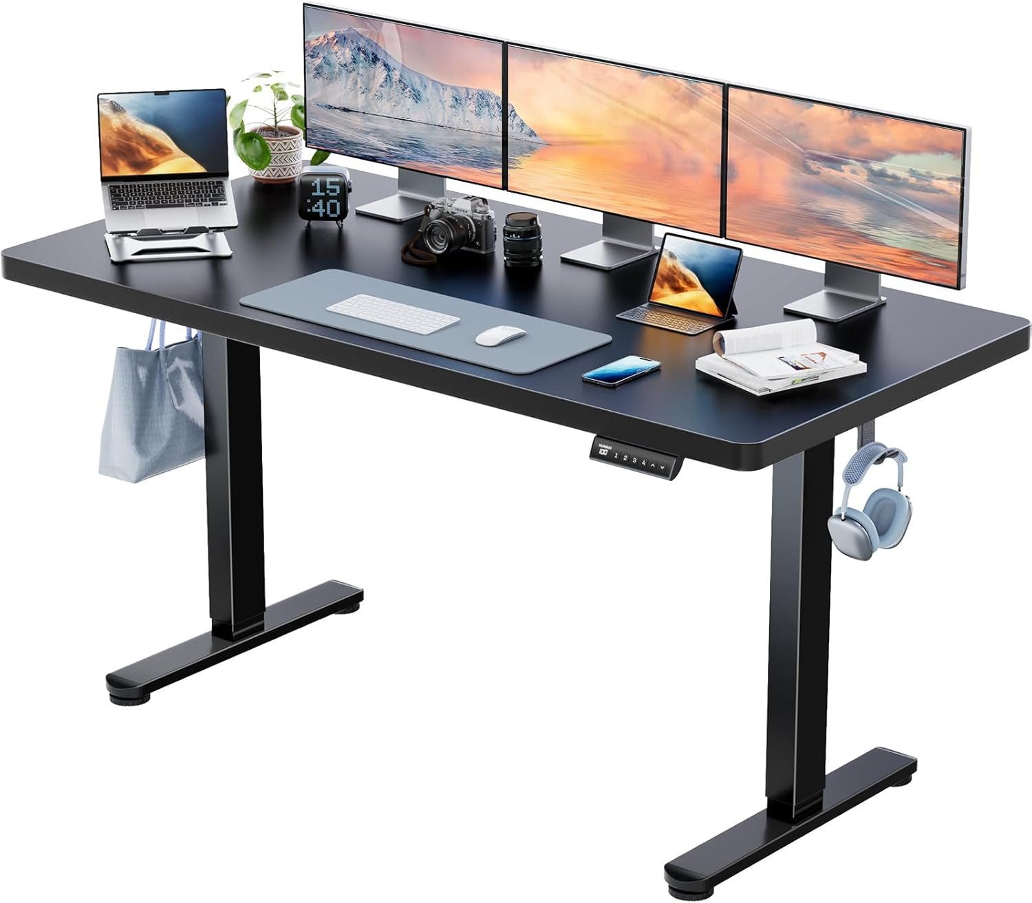 Huanuo Schreibtisch Höhenverstellbarer Schreibtisch 160x80cm/140x70cm (25MM Ganze Tischplatte mit Bürstenloser Motor), Geräuschpegel höchstens 55 Dezibel