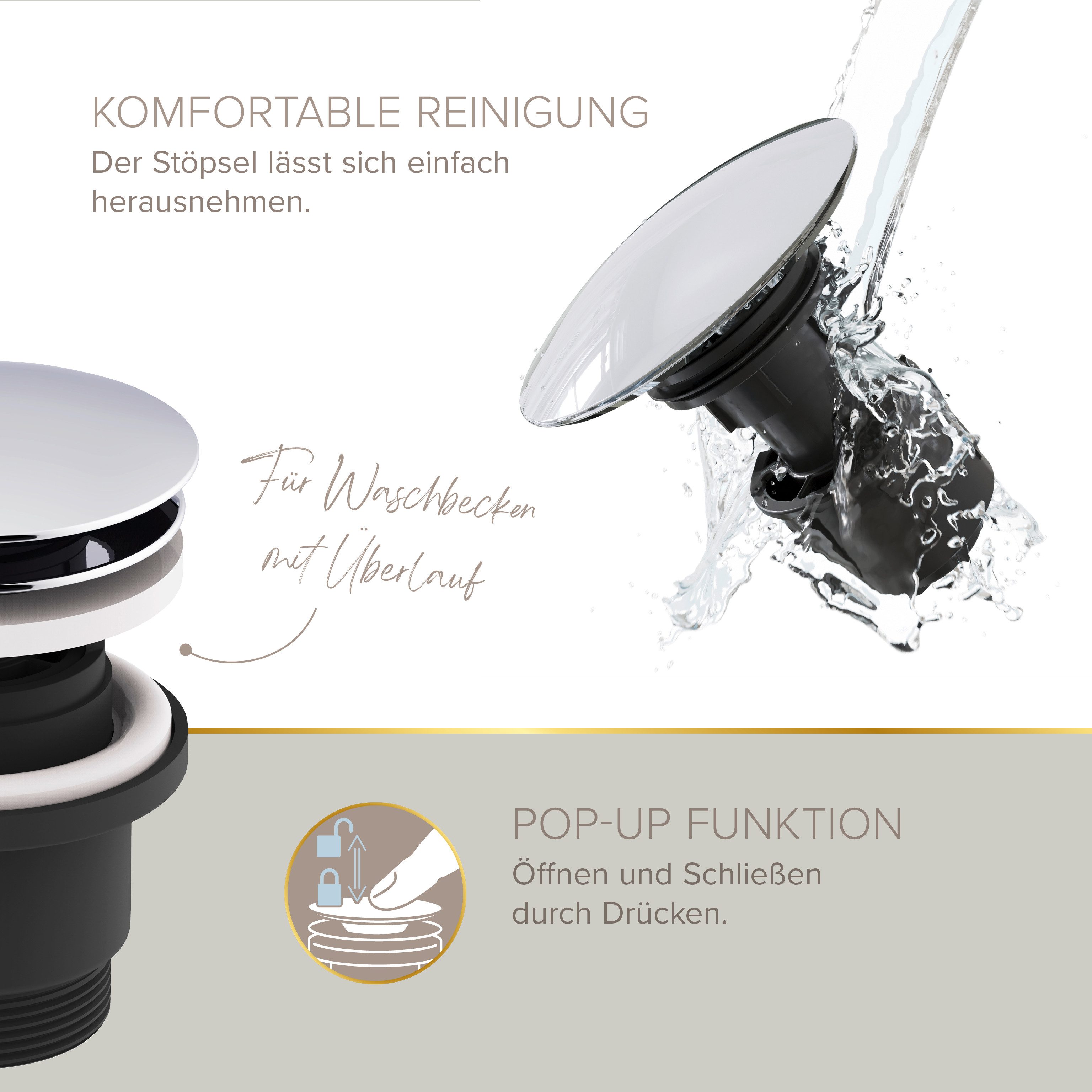 Lenz Waschtischarmatur HOKU (Armatur + Easy Clean Pop-Up Ventil) – Bild 4 von 5