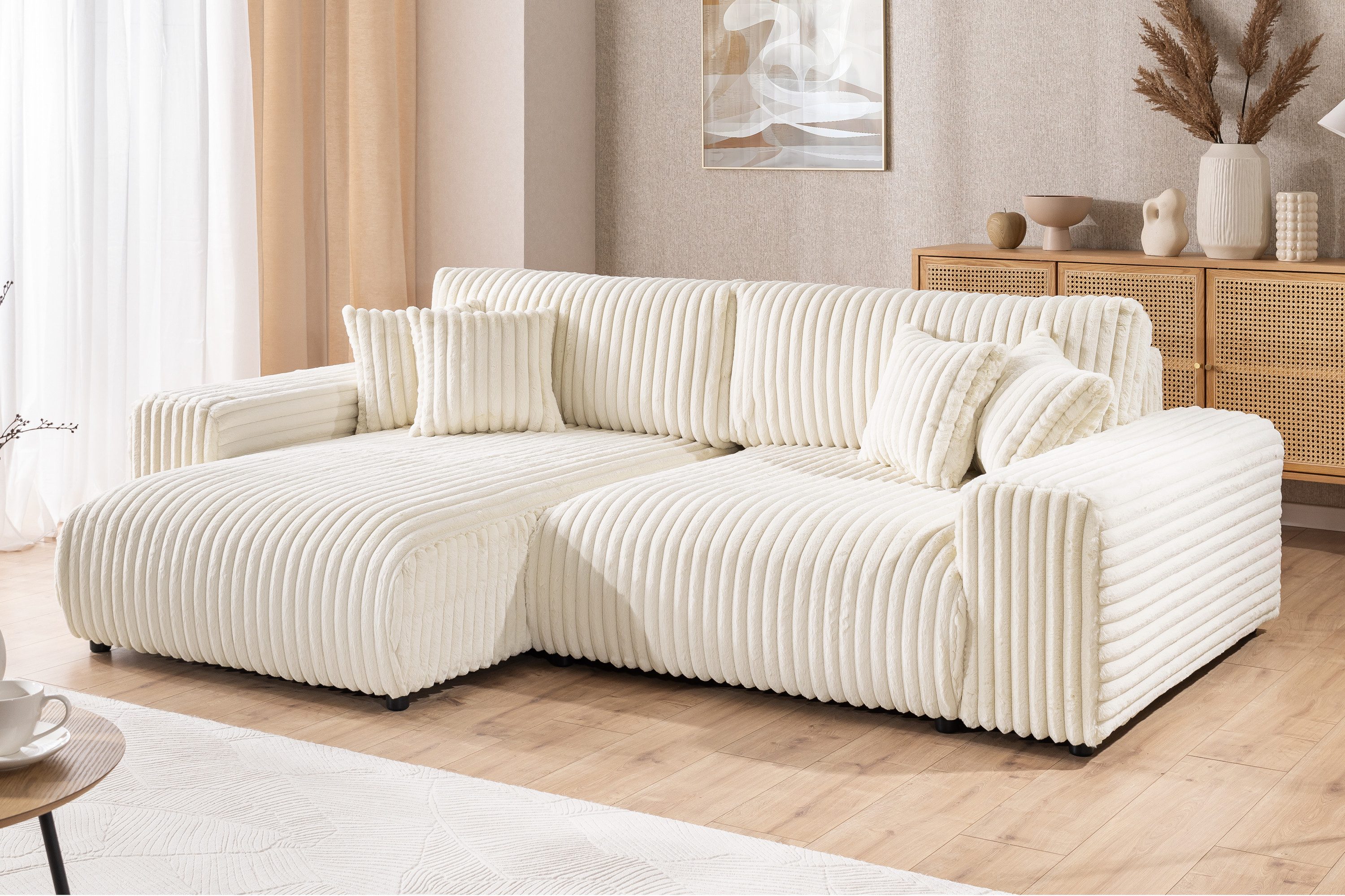 S-Style Möbel Ecksofa Mollis mit Schlaffunktion und Bettkasten aus Plüschco günstig online kaufen