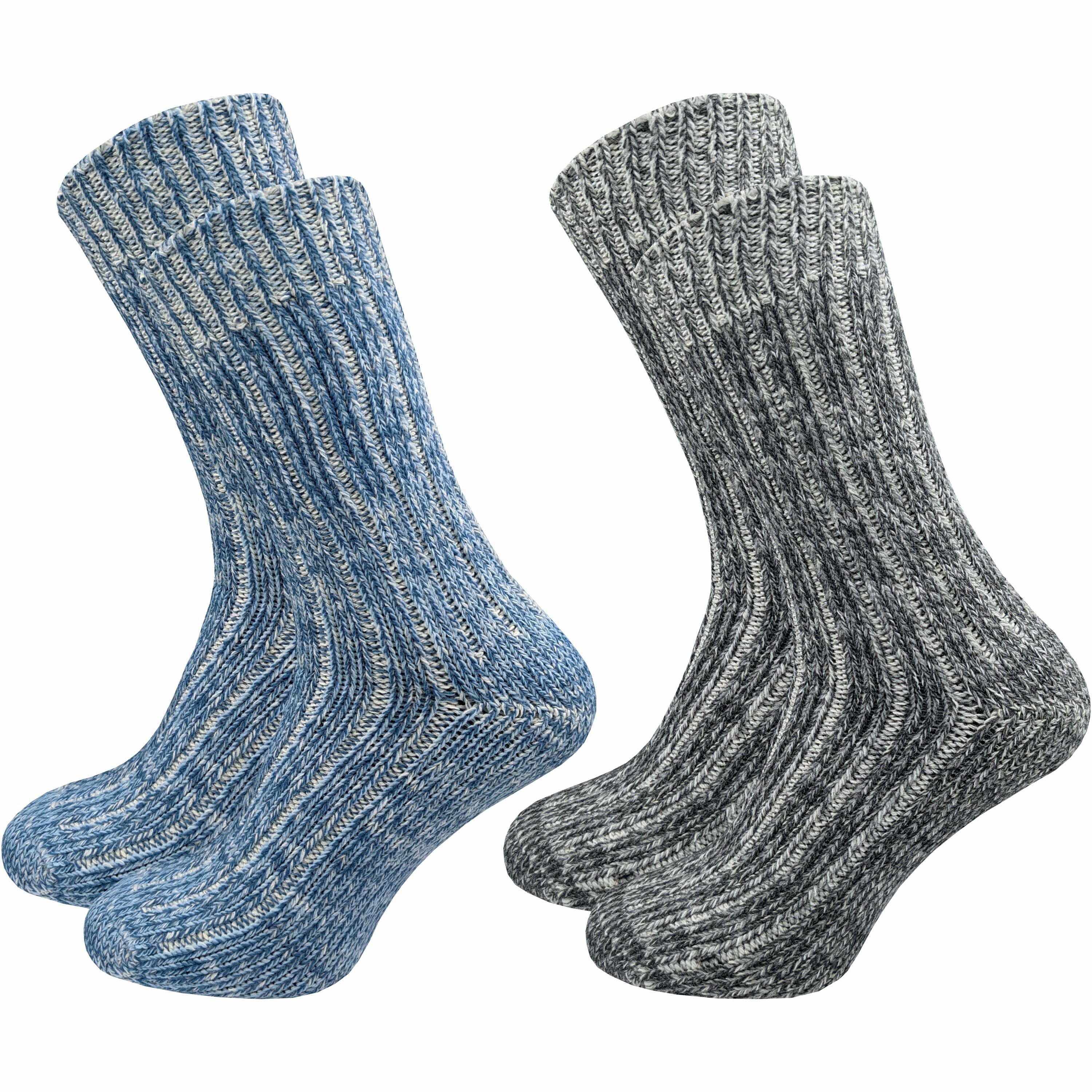 GAWILO Norwegersocken für Damen - Extra warm & weich dank Wolle - Dicke Wintersocken (2 Paar) Wollsocken für warme Füße - auch als Thermosocke geeignet blau & schwarz | Wintersocken