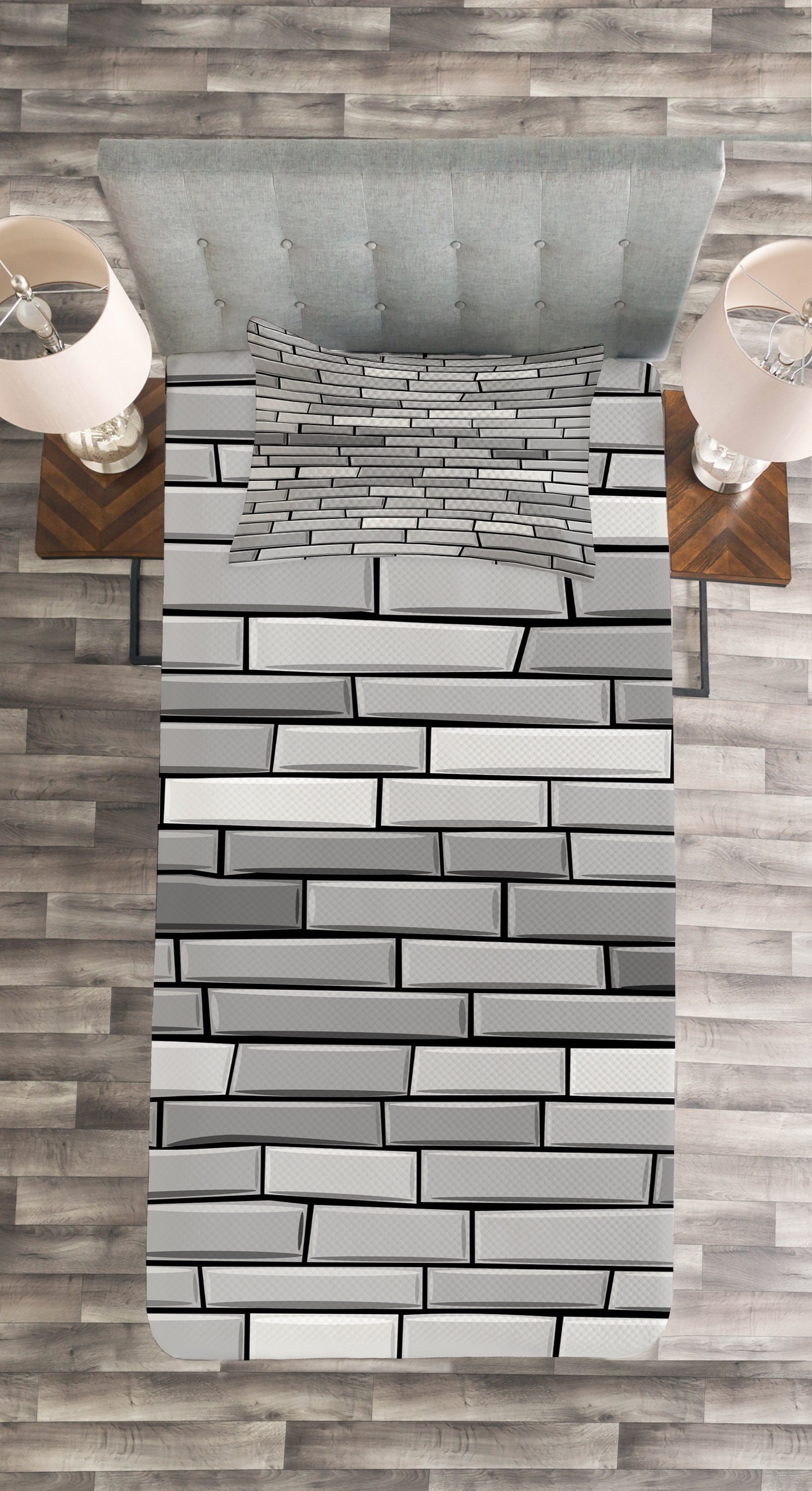 English Abakuhaus, Kissenbezügen Wall Brick mit Set Style Waschbar, Tagesdecke Grau