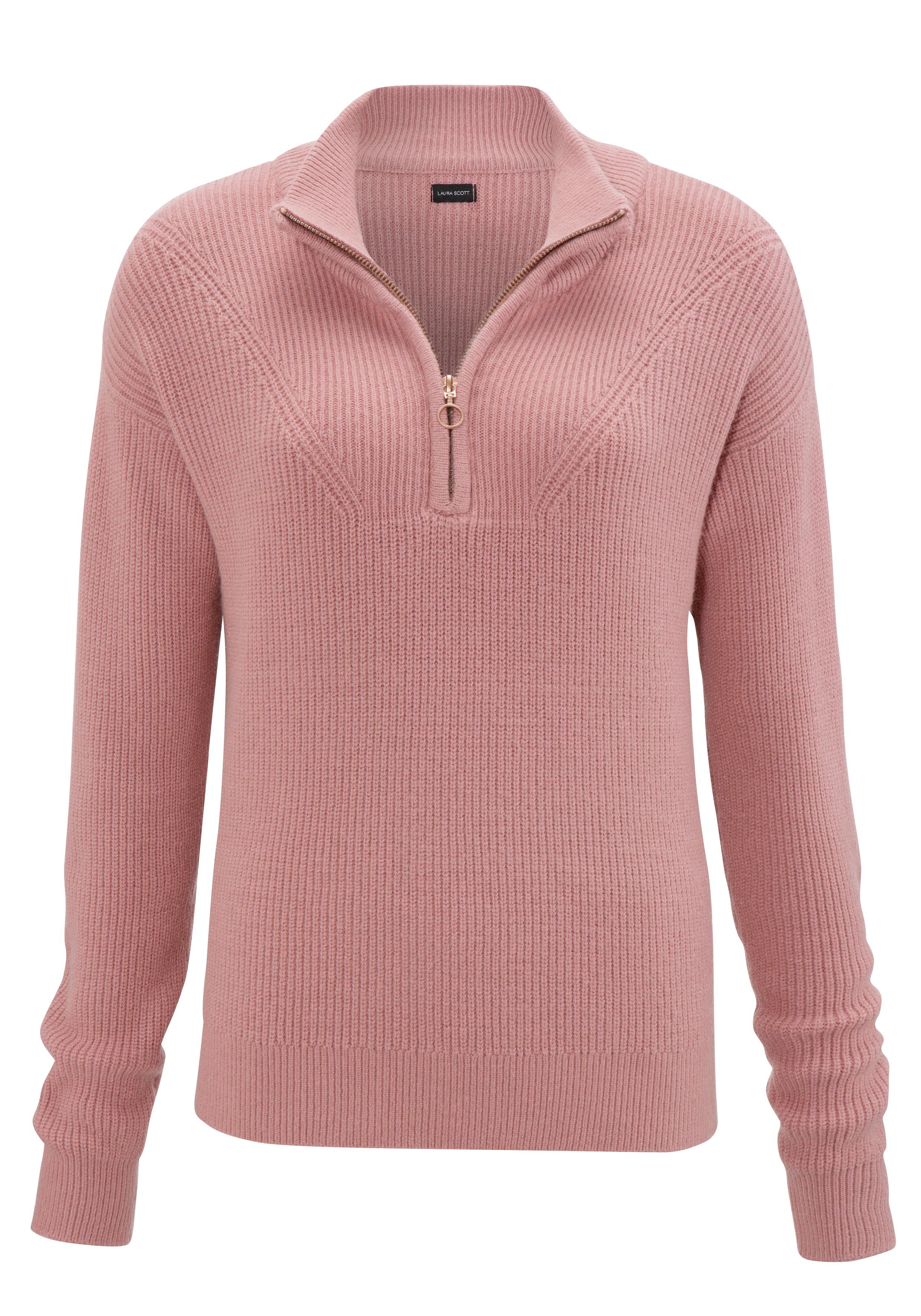 Laura Scott Strickpullover mit Troyer-Kragen rosa Material) (aus nachhaltigen