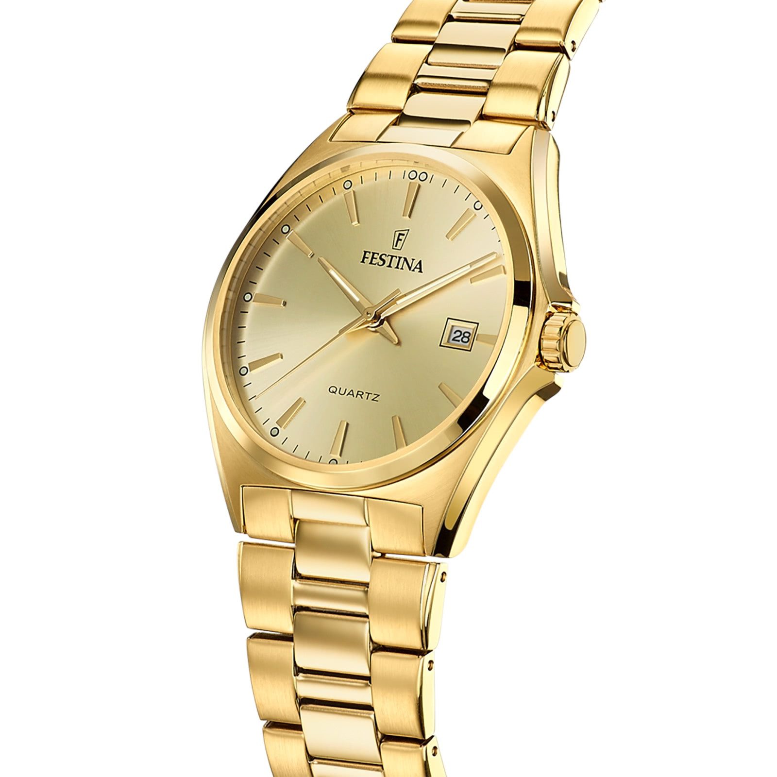 Festina Quarzuhr Festina Herrenuhr Klassik, (Analoguhr), Herren Armbanduhr rund, Edelstahlarmband gold, Casual