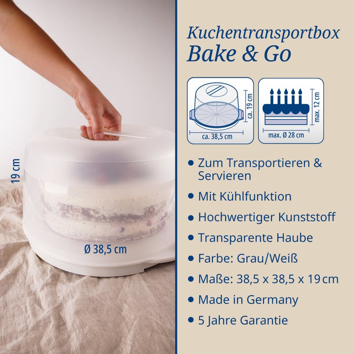 Dr. Oetker Küchenhelfer Kuchentransportbox mit Kühlfunktion und Griff zum Tragen, rund für Kuchen und Torten, (1-tlg)