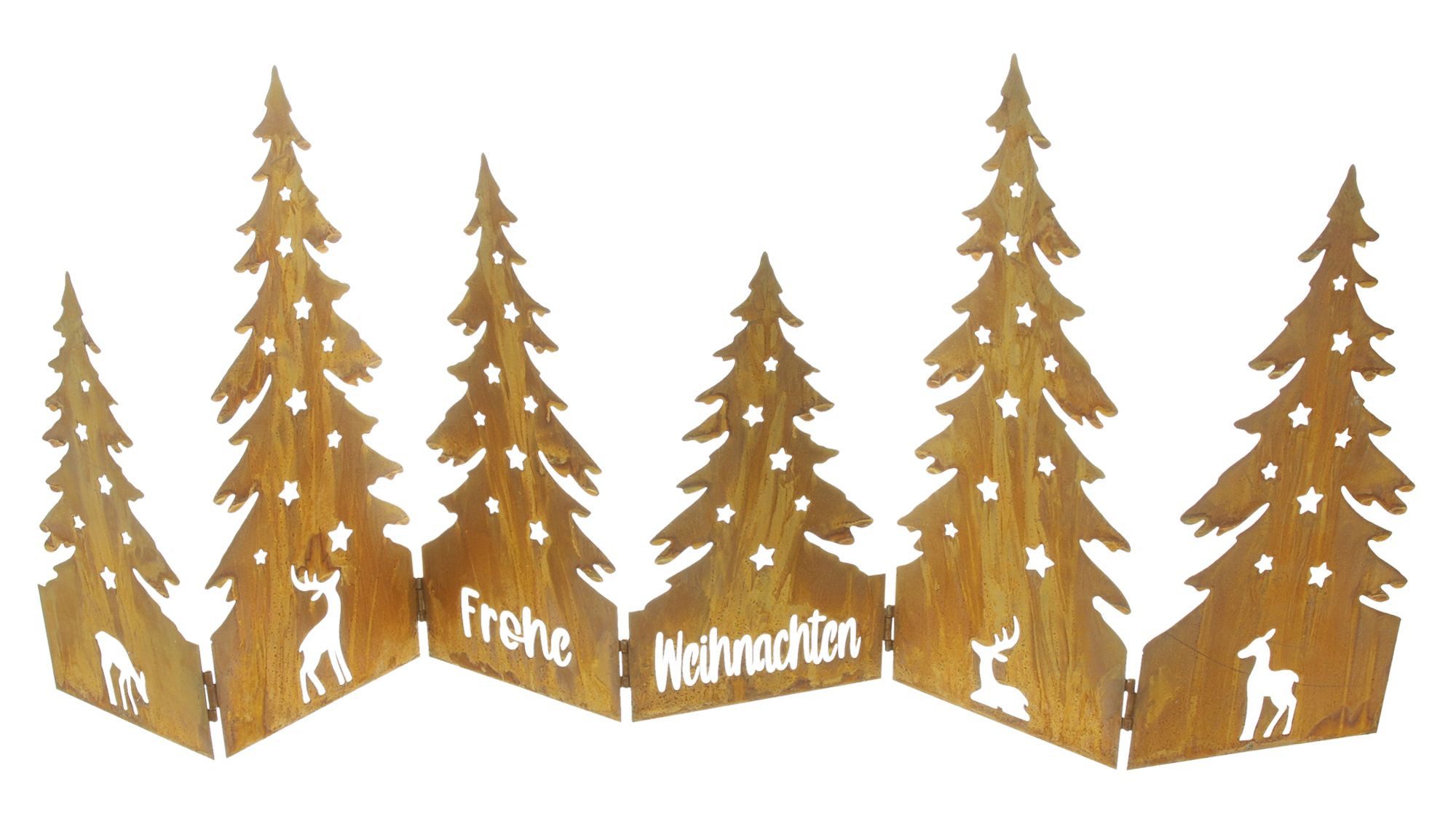 Dekoleidenschaft Dekofigur Winterwald "Frohe Weihnachten" aus Metall mit Echtrost, 79x30 cm, Metalldeko, Rostdeko, Weihnachtsdeko