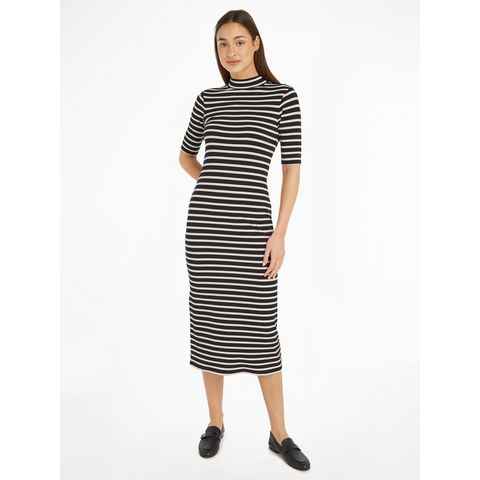 Tommy Hilfiger Jerseykleid SLIM 5X2 RIB STRIPE MIDI DRS 1/2 mit Logostickerei