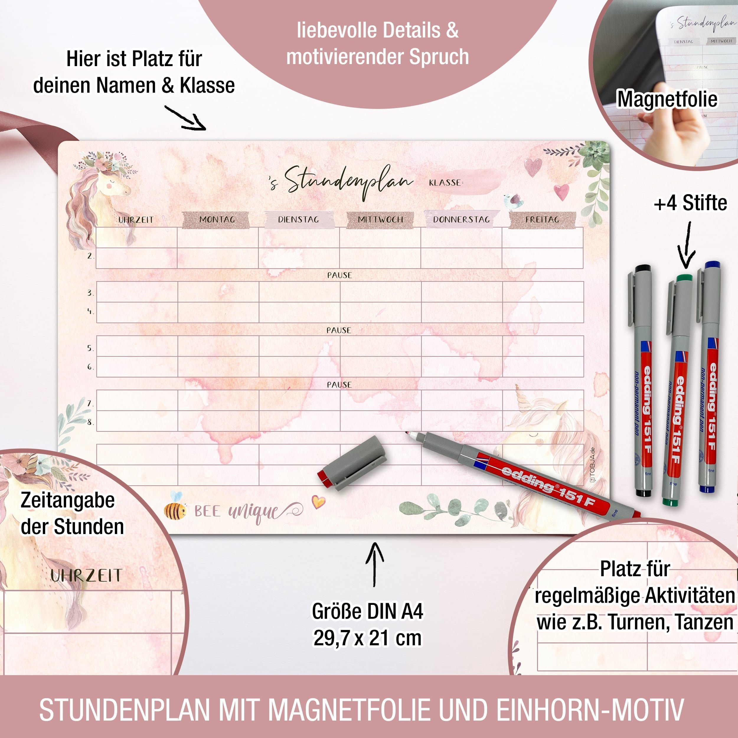 TOBJA Magnettafel Stundenplan A4 Einhorn "Magnetfolie" günstig online kaufen