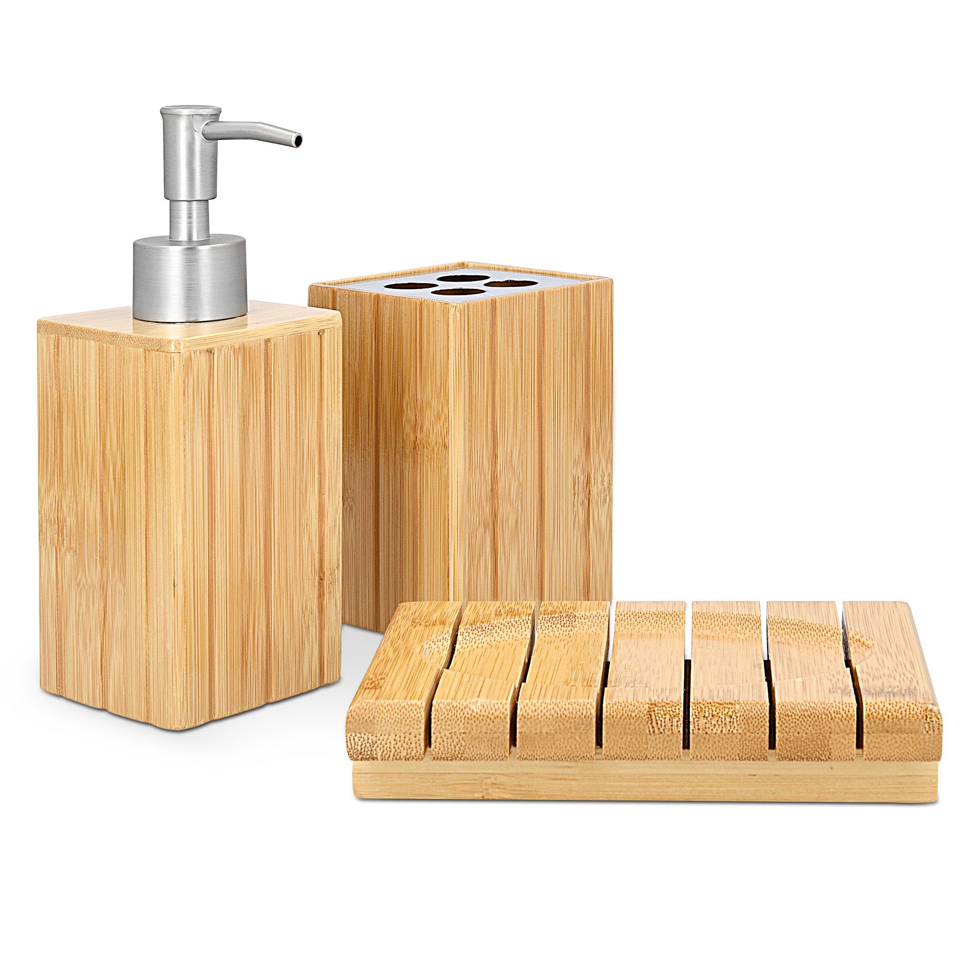 Navaris Badezimmer-Set Badezimmer Set Bambus 3-teilig - Badzubehör aus  Bambus, (3-St), Badezimmer Set Bambus 3-teilig - Badzubehör aus Bambus