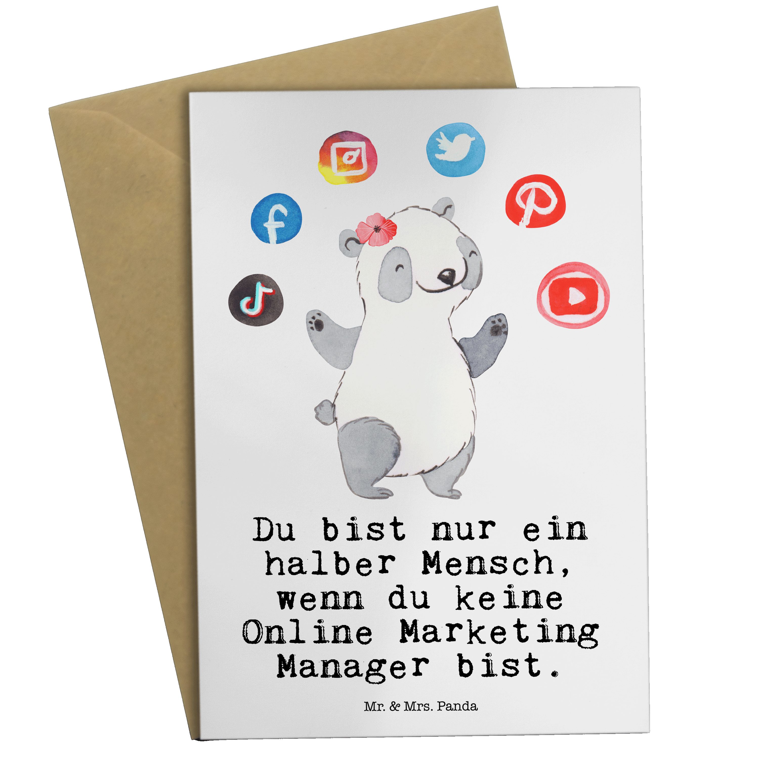Mr. & Mrs. Panda Grußkarte Online Marketing Manager mit Herz - Weiß - Geschenk, Klappkarte, Gebu