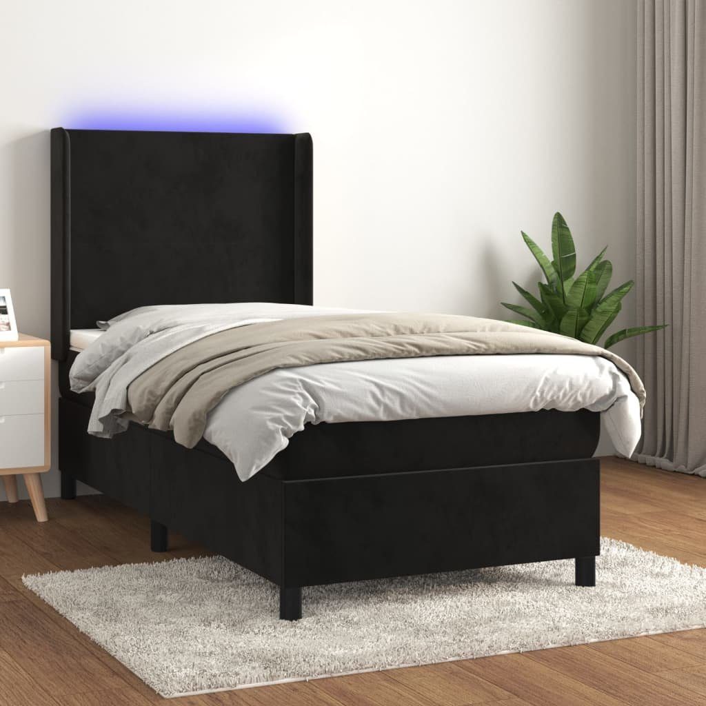 vidaXL Bett Boxspringbett mit Matratze & LED Schwarz 90x200 cm Samt