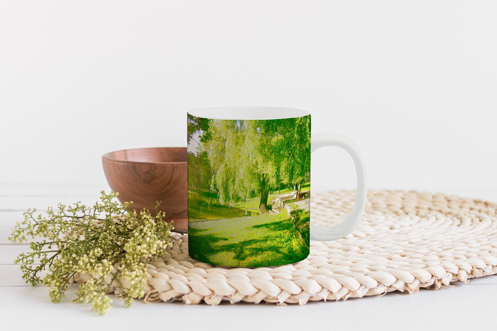 MuchoWow Tasse Keramik, - Natur, Bäume Teetasse, - See Becher, Gras Teetasse, - Sonne - Geschenk Kaffeetassen