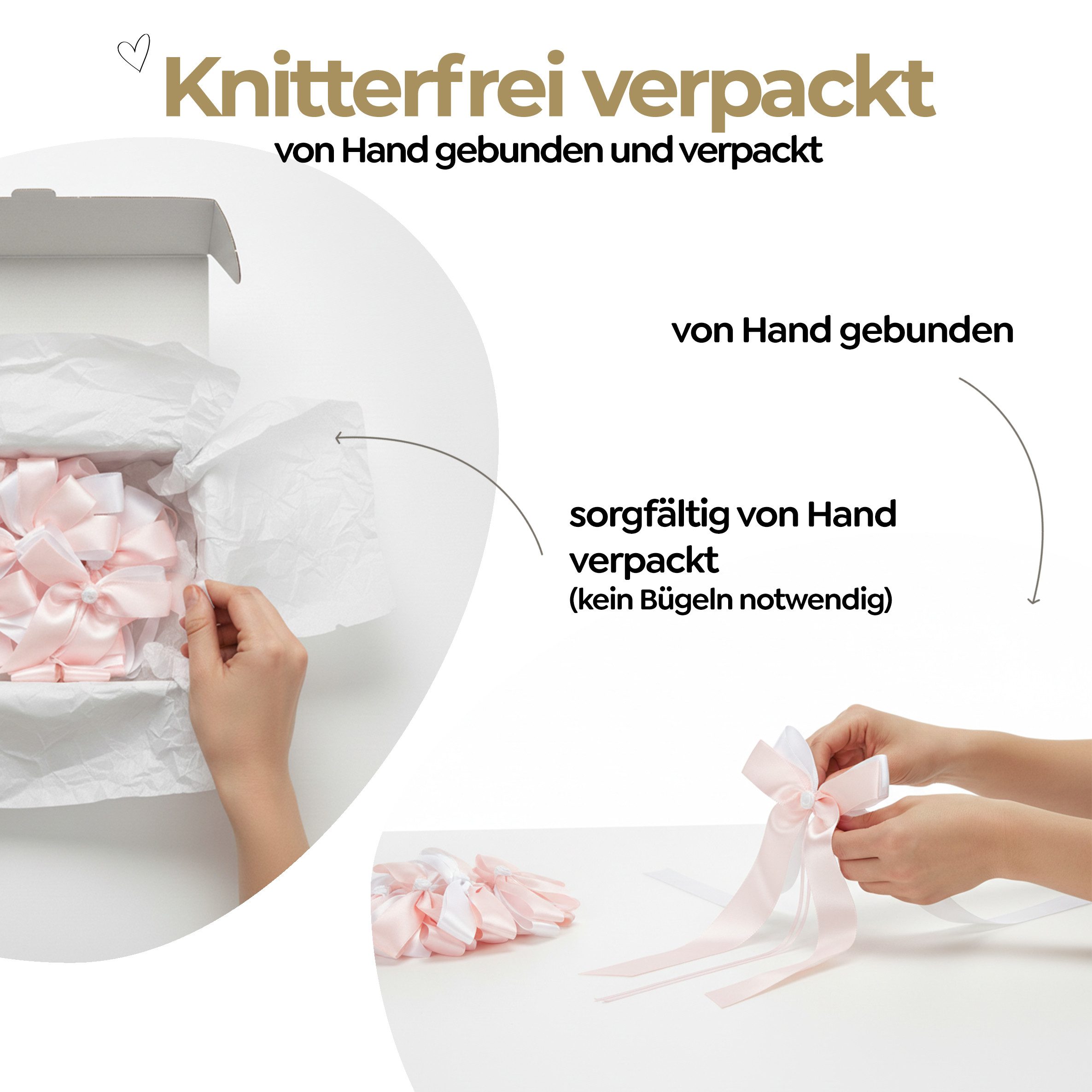 white & ivory Dekoobjekt Autoschleifen Hochzeit mit Rose + extra langem Befestigungsband (25 St)