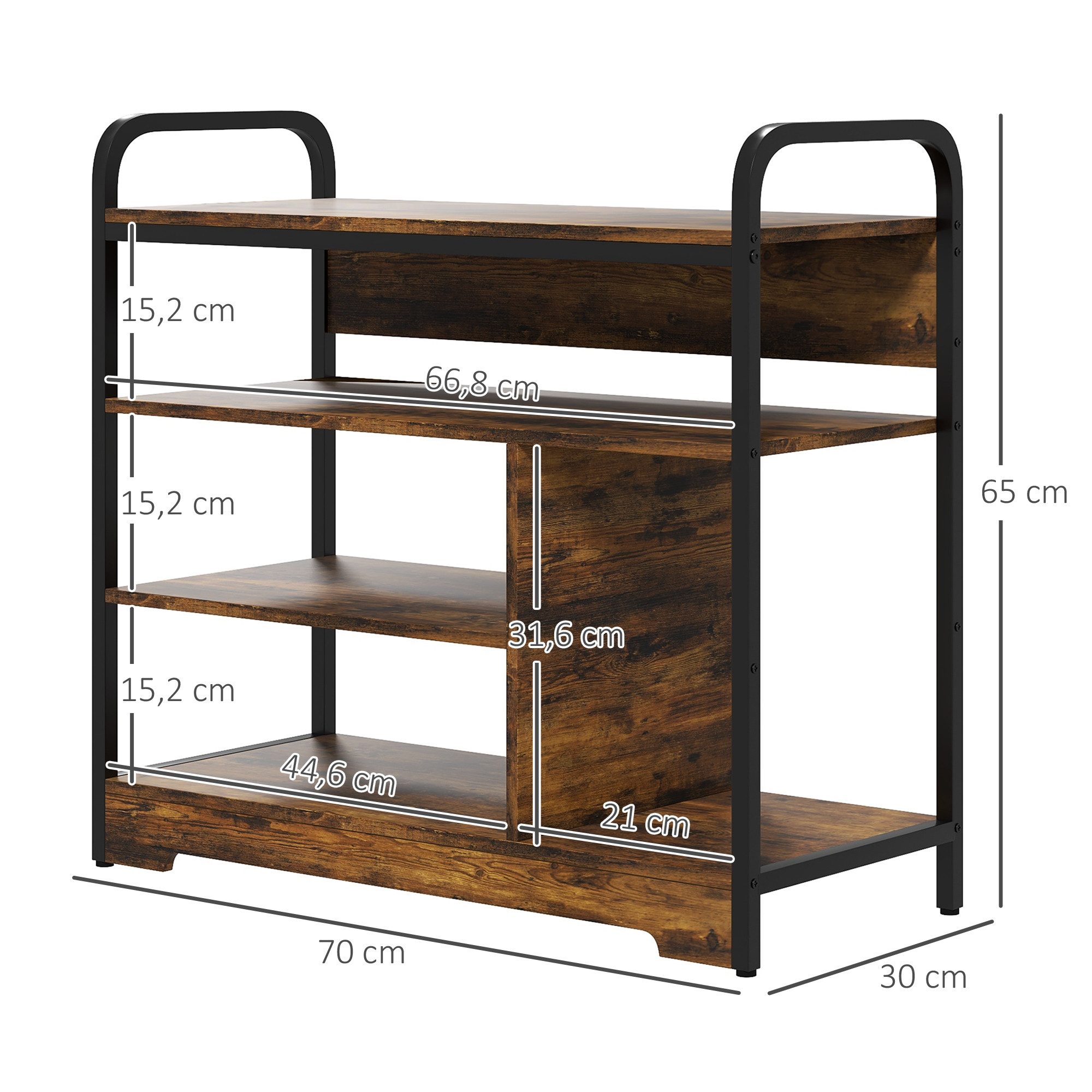 HOMCOM Schuhregal mit 4 Ebenen, Griff, für max. 11 Paar Schuhe, Schuhständer 1-tlg., für Wohnzimmer, Braun