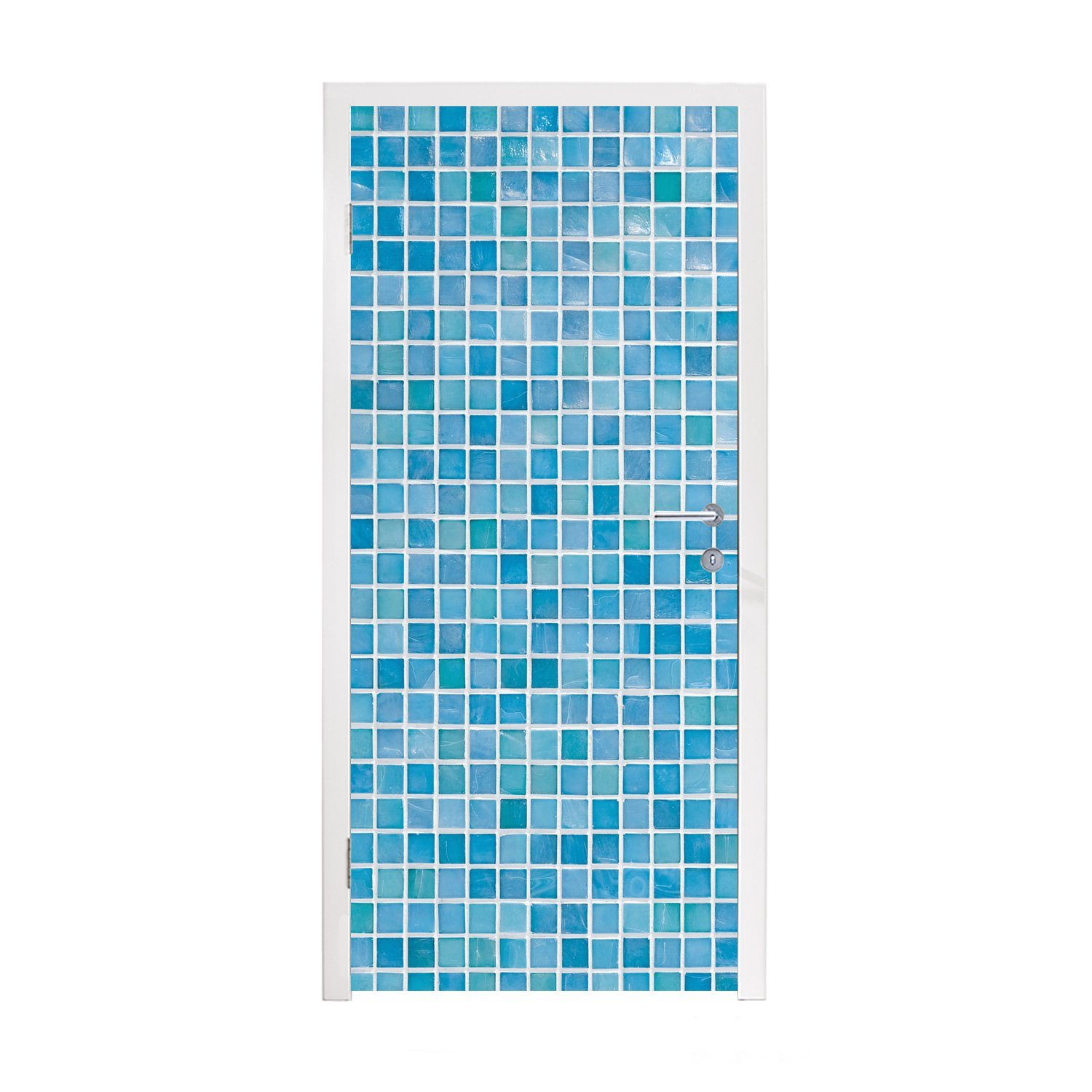 MuchoWow Türtapete Kacheln - Blau bedruckt, Fototapete Tür, (1 Matt, cm Türaufkleber, St), 75x205 für Wand, 