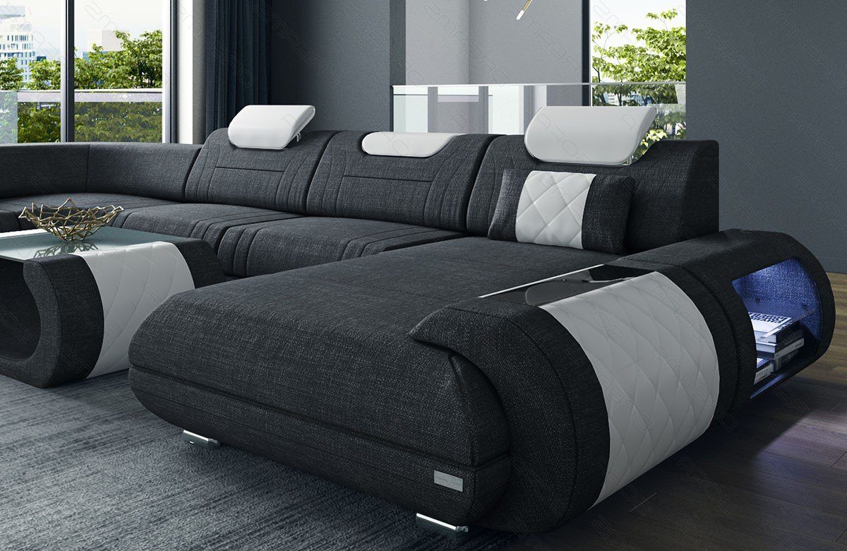 mit Rimini Sofa wahlweise Couch Polster schwarzgrau-weiß Bettfunktion Stoff Strukturstoff Wohnlandschaft H Sofa U Dreams Stoffsofa, Form