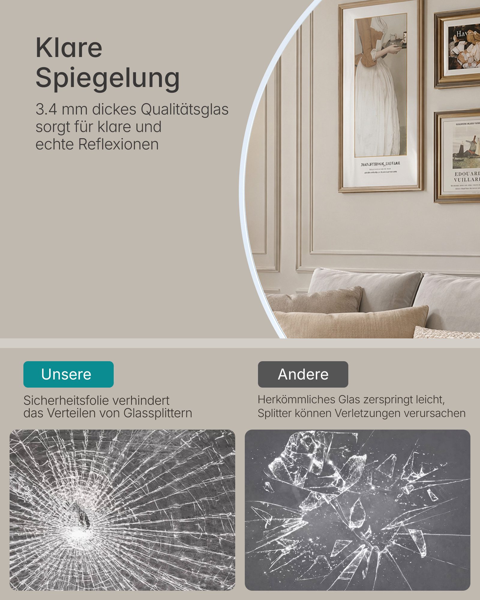 OTTO home Spiegel Wandspiegel Addrik, wahlweise in 2 Größen 60x60cm oder 80x80cm (Rahmen aus Metall, Aluminium), runde Form, in verschiedenen Farben – Bild 5 von 5