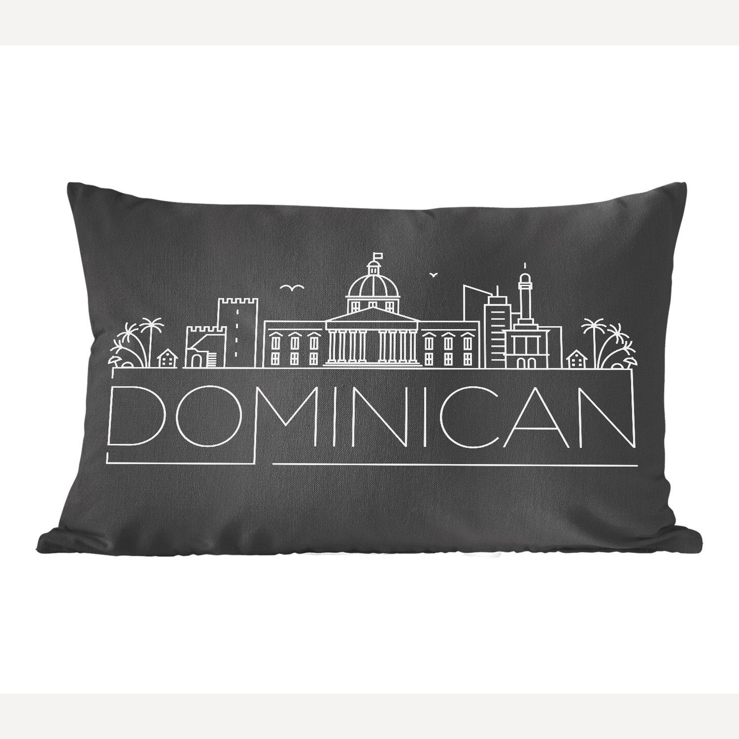 MuchoWow Dekokissen Skyline "Dominikanische Republik" auf schwarzem Hintergrund, Wohzimmer Dekoration, Zierkissen, Dekokissen mit Füllung, Schlafzimmer