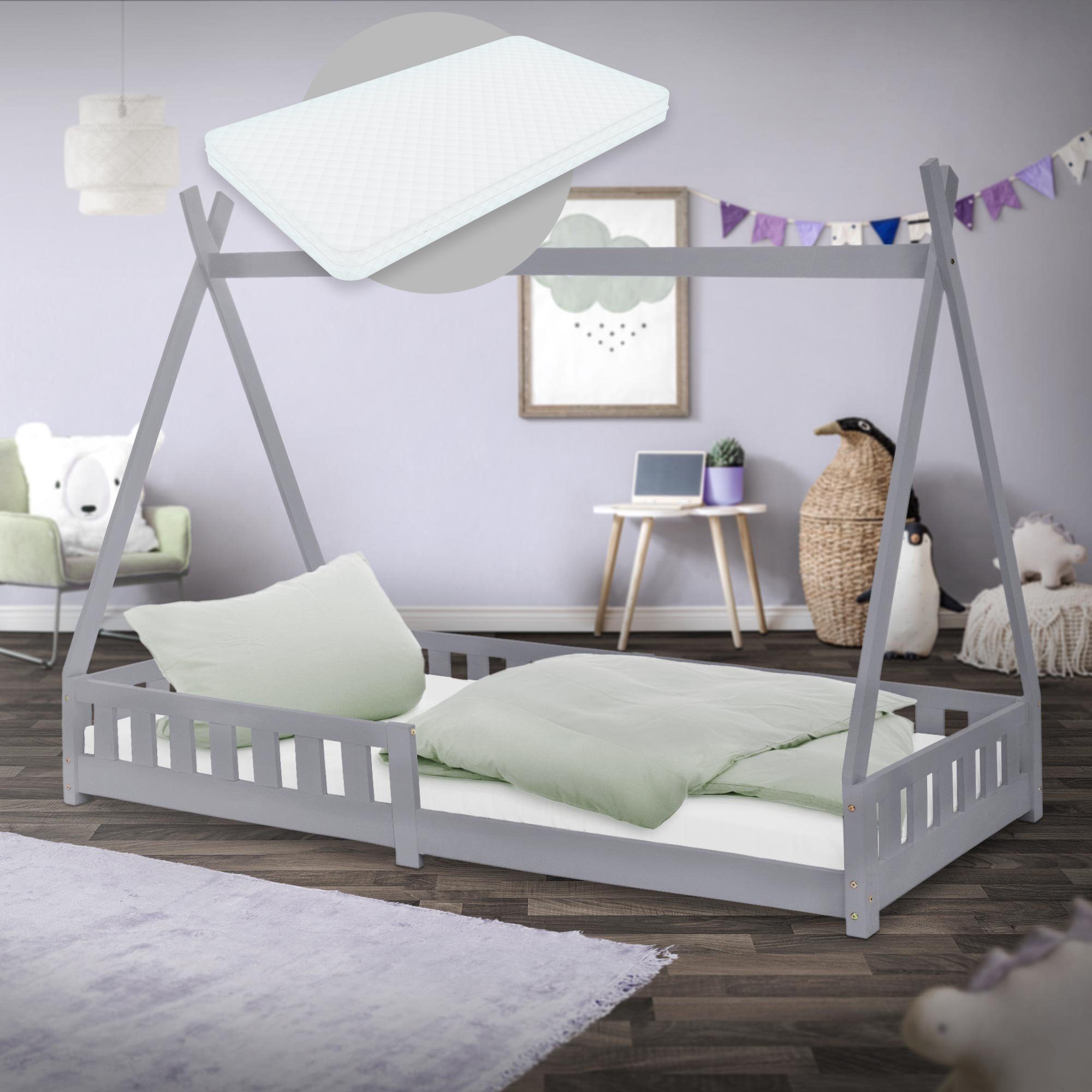 ML-DESIGN Kinderbett Kinderbett mit Rausfallschutz und Lattenrost inkl.  Matratze 90x200 cm, Hochwertiges Material