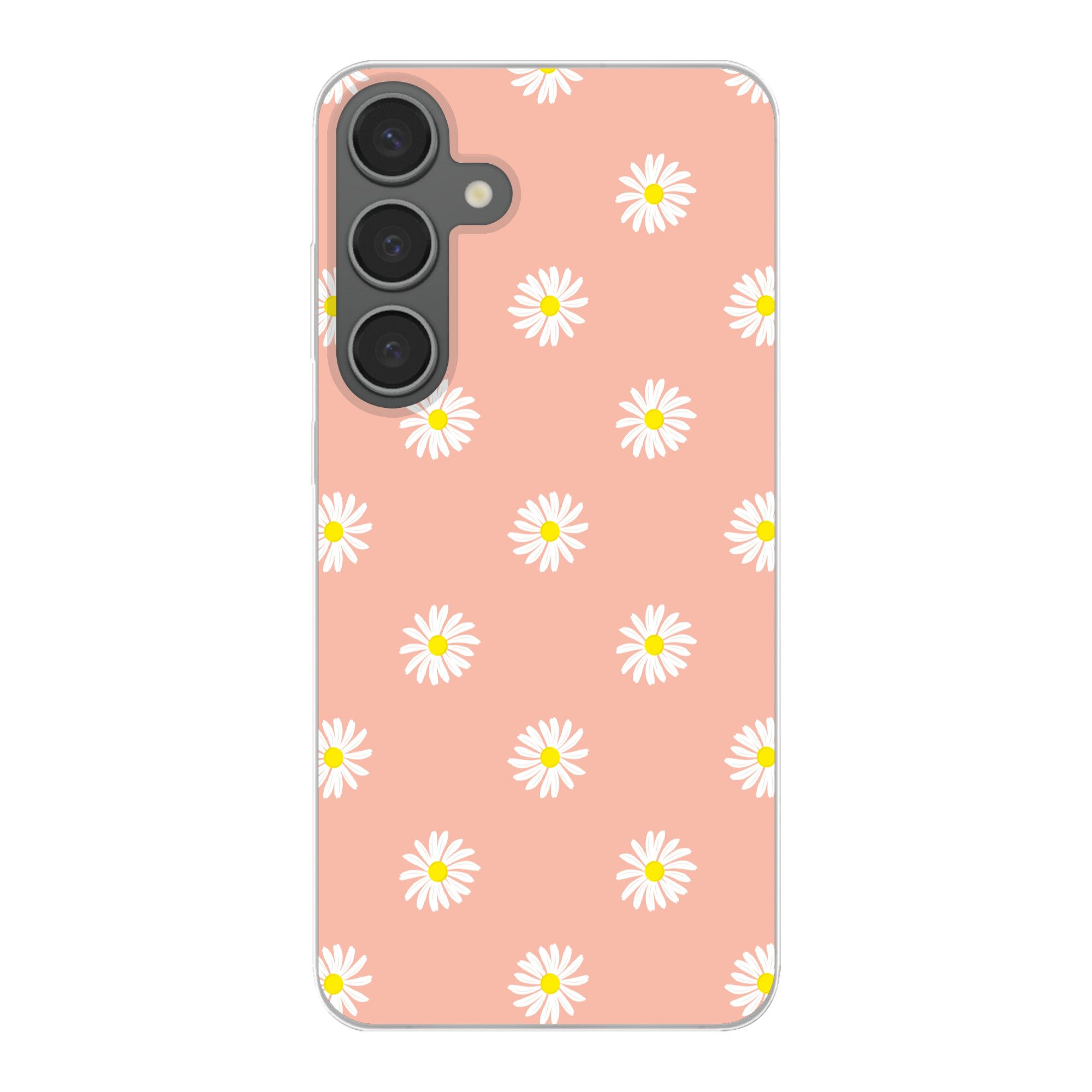 MuchoWow Handyhülle für Samsung Galaxy S24 Plus Gänseblümchen - Pastell - Weiß - Rosa - Bl, Phone Case, Silikon, Schutzhülle Dünn