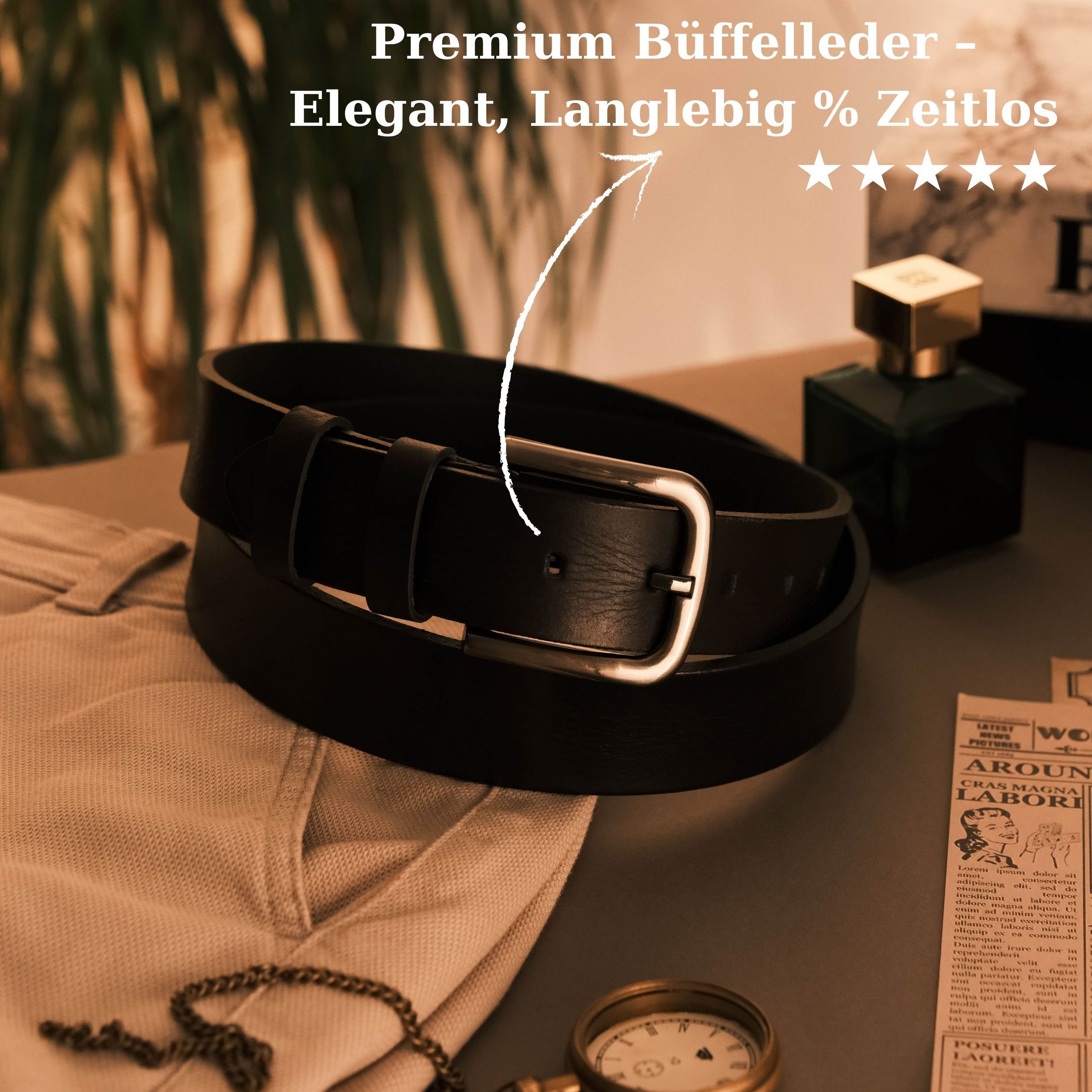 herémood Ledergürtel Gürtel Herren 4cm breit Ledergürtel Jeans Premium Geschenke für Männer (100 % Echtleder Gürtel handgefertigt, hochwertig verarbeitet, kürzbar, 1-St., Schwarz 125 cm – 4 cm breit – echtes, robustes Büffelleder, langlebig) Schwarzer Gürtel Herren – robust & edel, ideales Herrengeschenk