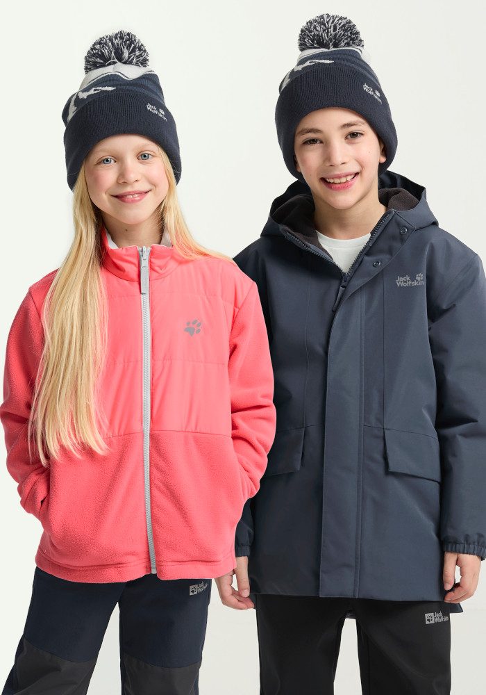 Jack Wolfskin Bommelmütze STRIPY POMPOM BEANIE K Bommelmütze für Kinder, warm, bequem