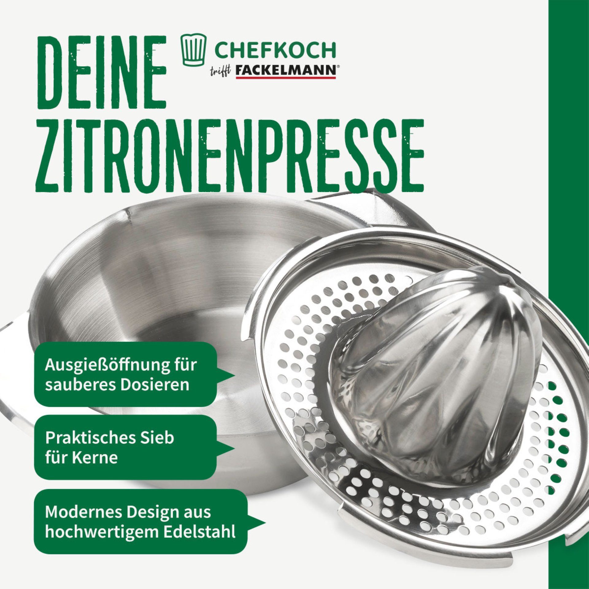 Chefkoch trifft Fackelmann Zitruspresse Manuelle Zitronenpresse, Saftpresse, Zitruspresse, Handpresse