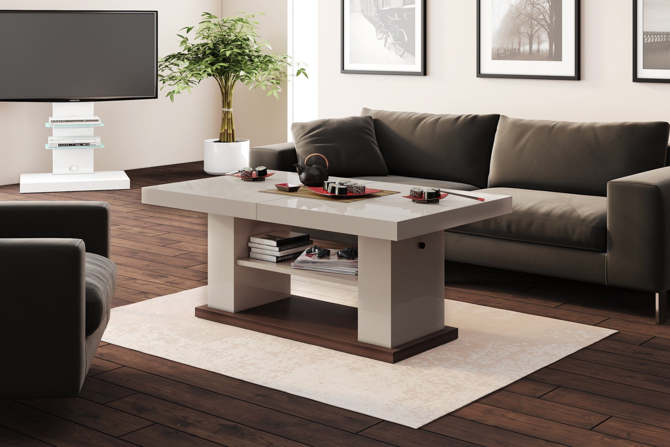 designimpex Couchtisch HN-777 Cappuccino - Nussbaum günstig online kaufen