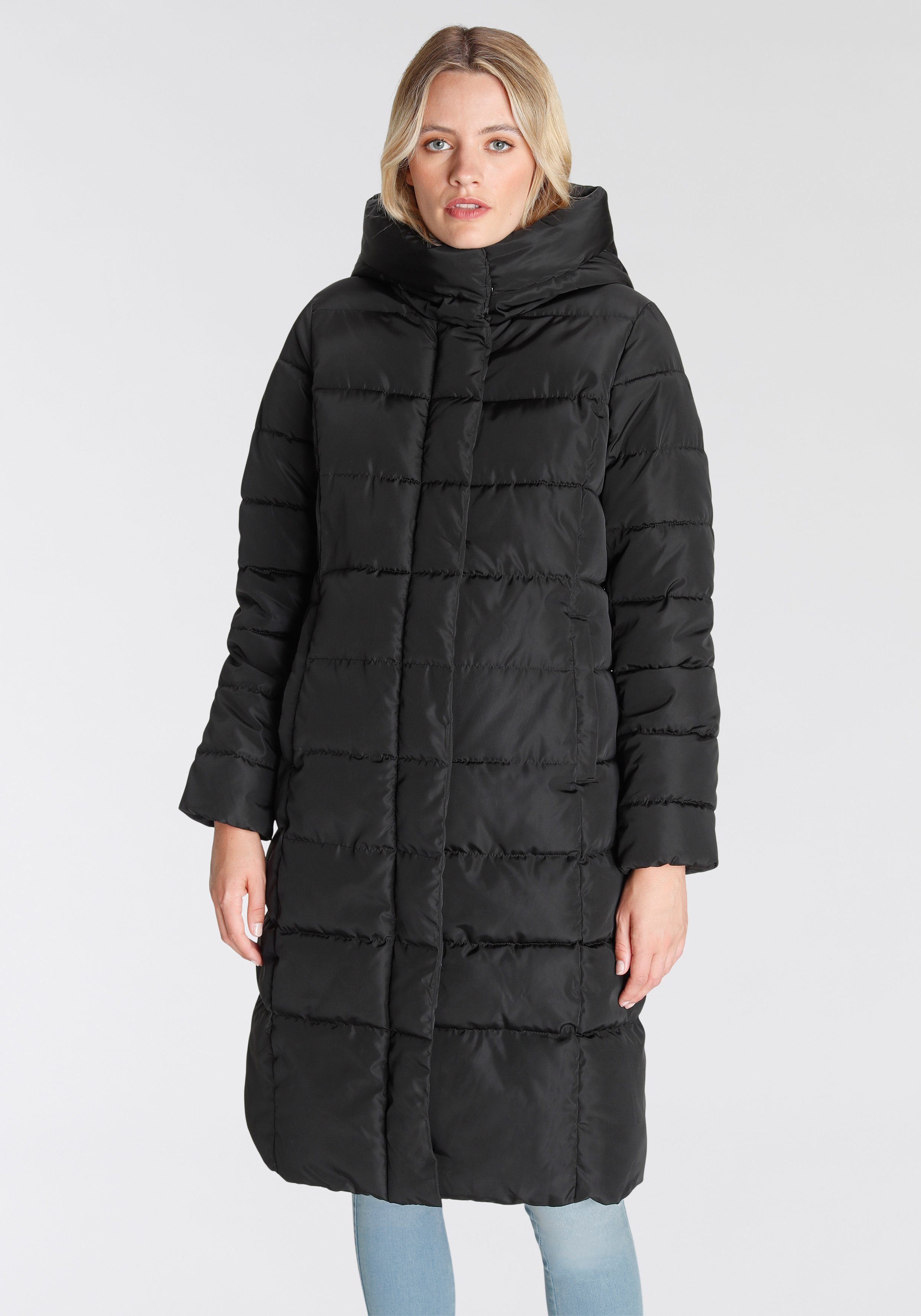 ONLY Steppmantel ONLTINA PUFFER X LONG COAT OTW mit Kapuze Black | Mäntel