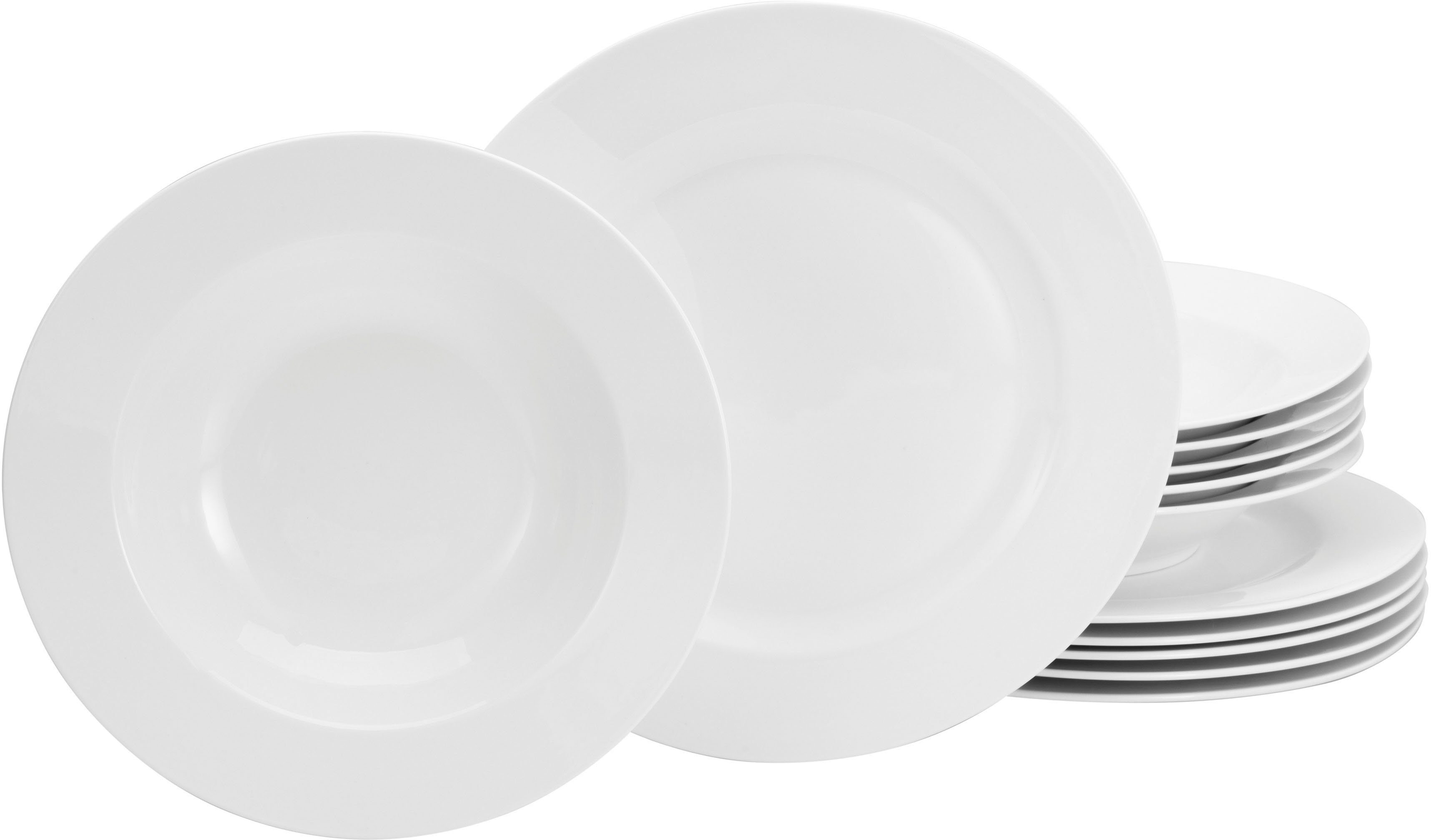 CreaTable Tafelservice Fleur Roya (12-tlg), 6 Personen, Porzellan, Teller Set, extrem dünn, leicht, lichtdurchlässig