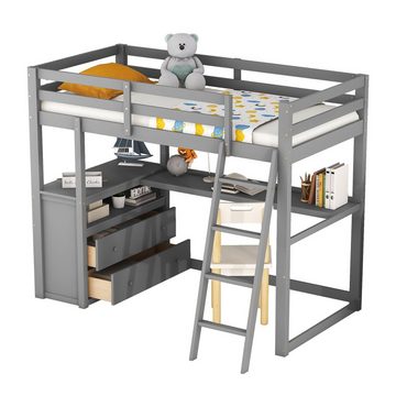 Ulife Hochbett Kinderbett Etagenbett mit Leiter, Schreibtisch & Schubladen 90 X 200 cm