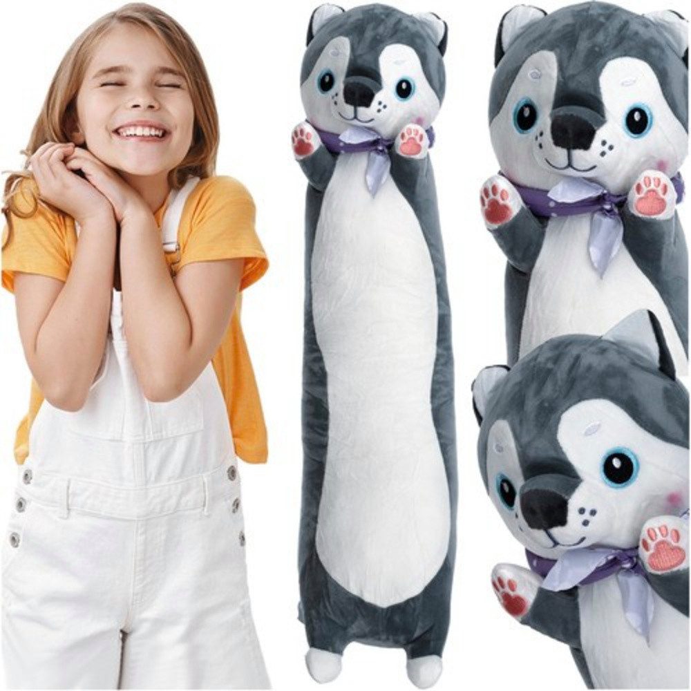 KRUZZEL Kuscheltier Maskottchen - Hund 70cm (Spar-Set, 1-St., Plüschtier und Kissen), Langer Teddybär Kinder