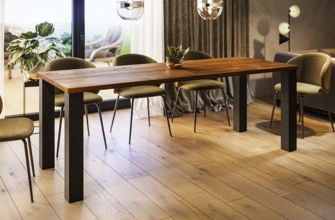 Endo-Moebel Esstisch Esstisch "Juka" 130-210cm ausziehbar erweiterbar Kulissentisch (1 Tisch), Vierfuß, schwarz-matte Tischbeine, für bis zu 8 Personen