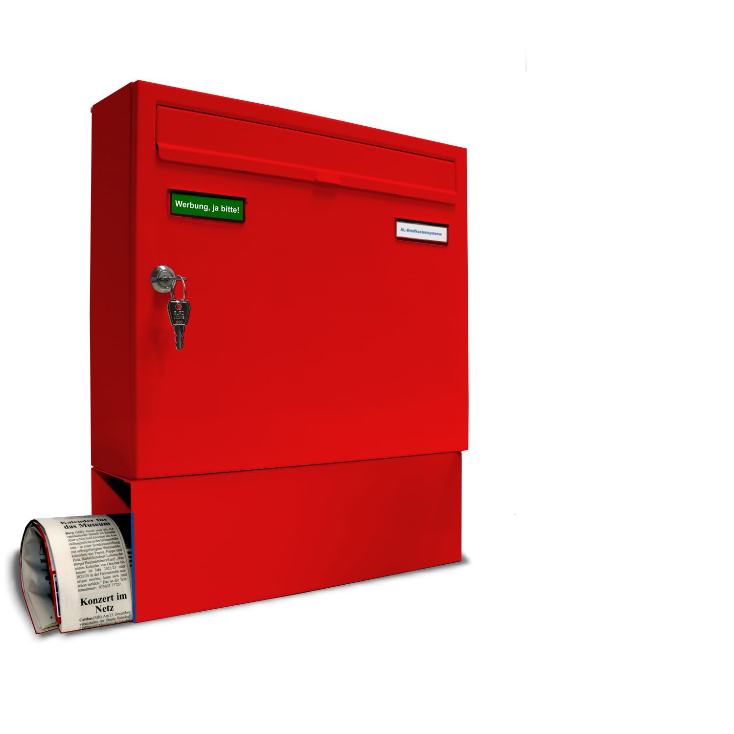 AL Briefkastensysteme Wandbriefkasten 1 Fach Basic Briefkasten A4 in RAL Farbe 3000 Feuer Rot wetterfest