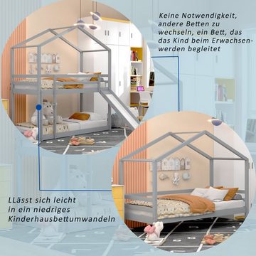 SOFTWEARY Etagenbett mit 2 Schlafgelegenheiten und Lattenrost (90x200 cm, umbaufähig zu 2 Einzelbetten), Kinderbett inkl. Rausfallschutz, Kiefer