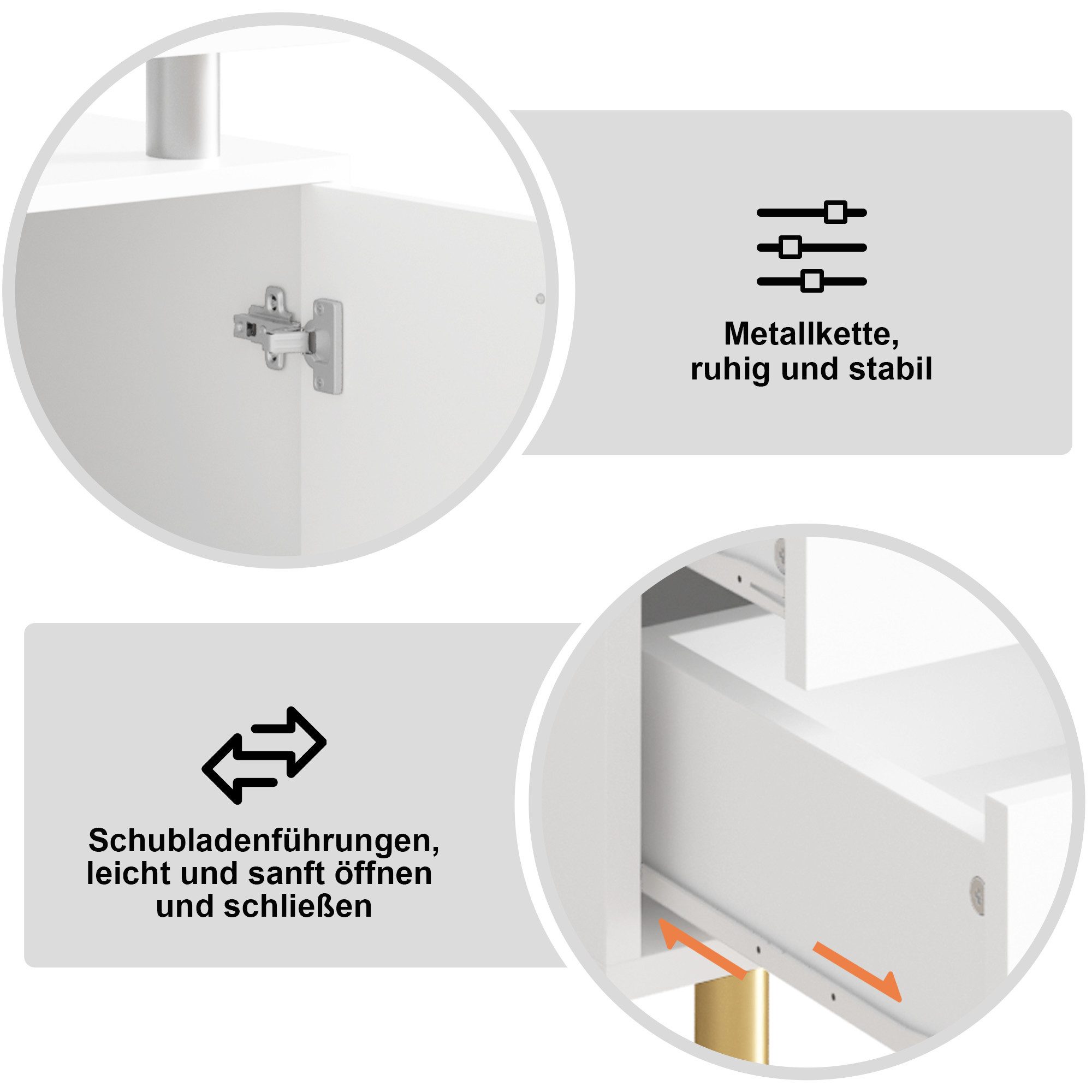 STILVORA Sideboard Aufbewahrungsschrank Vitrine mit 2 Glasschiebetüren und Schubladen (LED-Kommode mit Glasschiebetüren, Metallfüßen und Schubladen, 80×35×80cm, 2 Schubladen, LED-Licht, erhöhte Füße), Für Wohnzimmer, Schlafzimmer und Esszimmer geeignet
