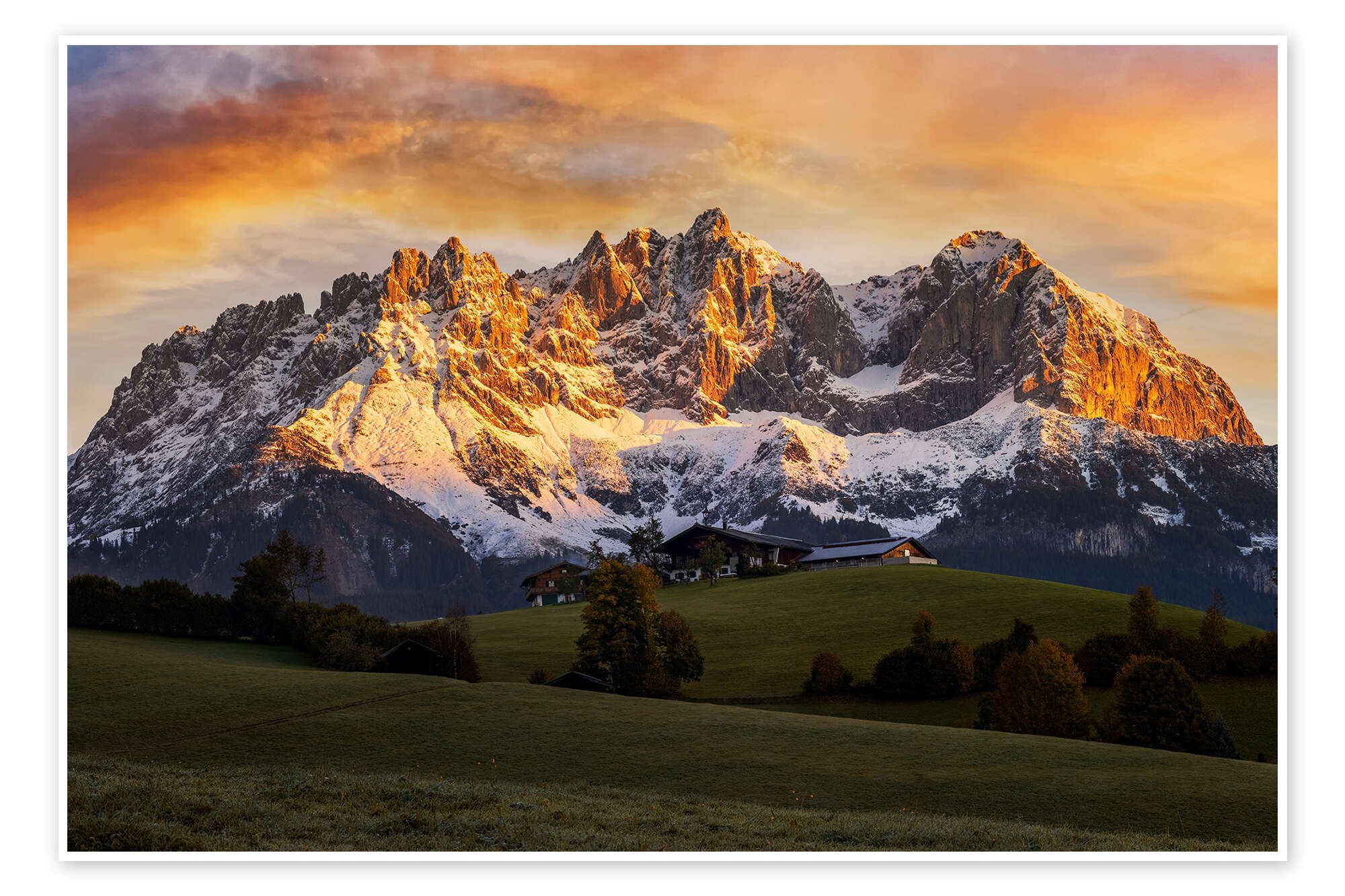 Posterlounge Wandbild Wilder Kaiser bei Sonnenaufgang, Dieter Meyrl, erhältlich als Poster, Leinwandbild, Wandsticker oder Acrylglasbild