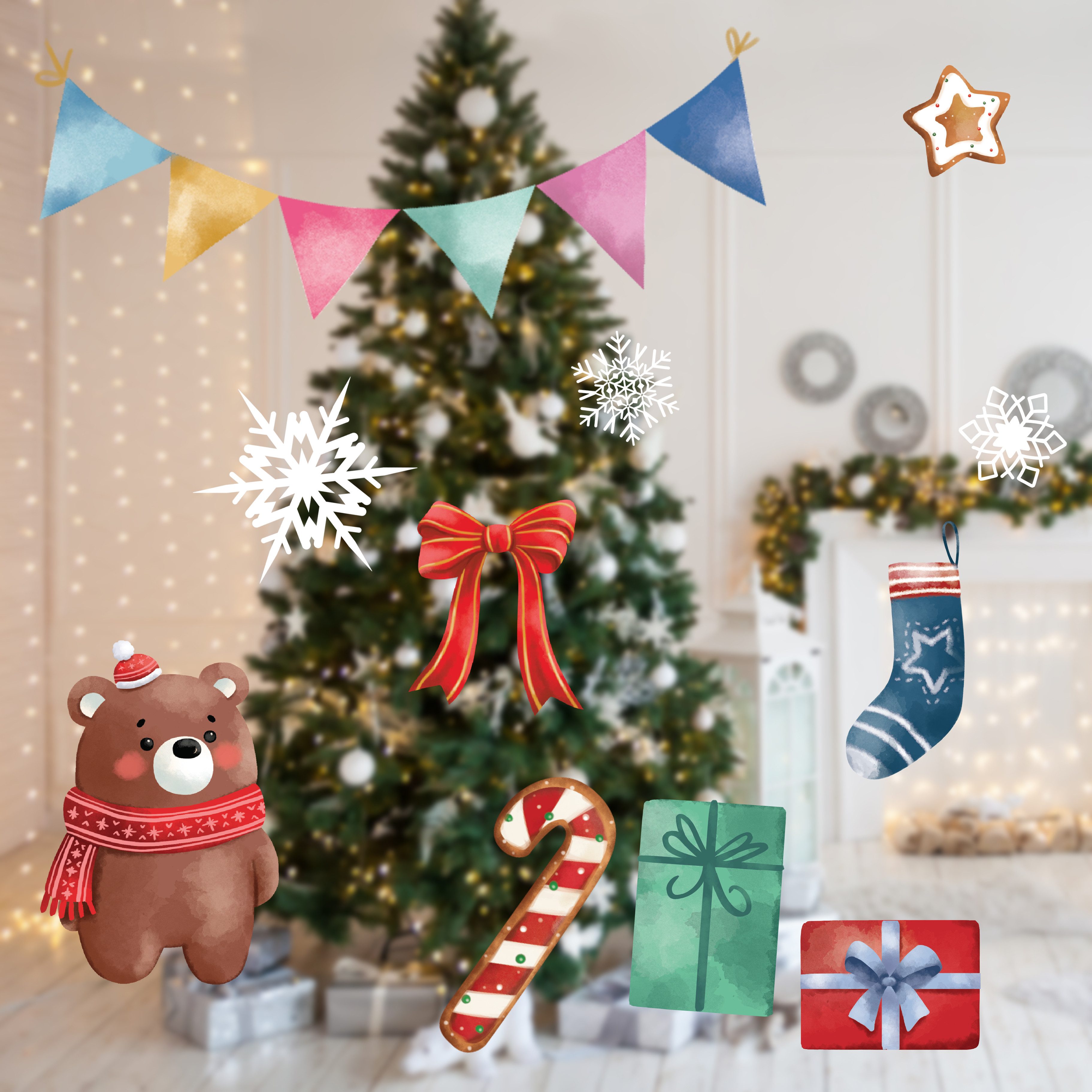 Nordstern Fensterbild Weihnachtsdeko für Innen, Statisch haftende Winter Fensterdeko Aufkleber