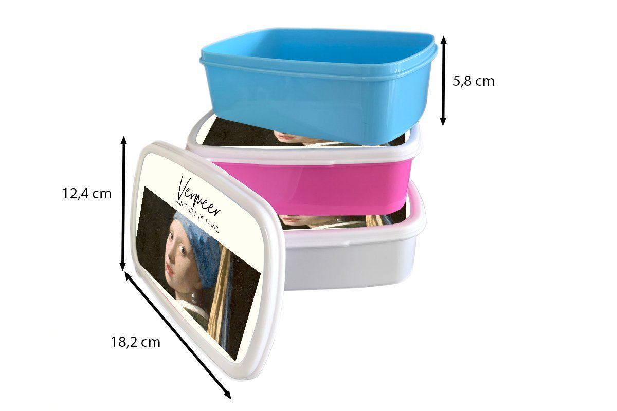 MuchoWow Lunchbox Kunst Kunststoff, (2-tlg), rosa Erwachsene, Perlenohrring für Vermeer, dem Mädchen - Snackbox, mit Kinder, Mädchen, Kunststoff Brotdose - Brotbox Das