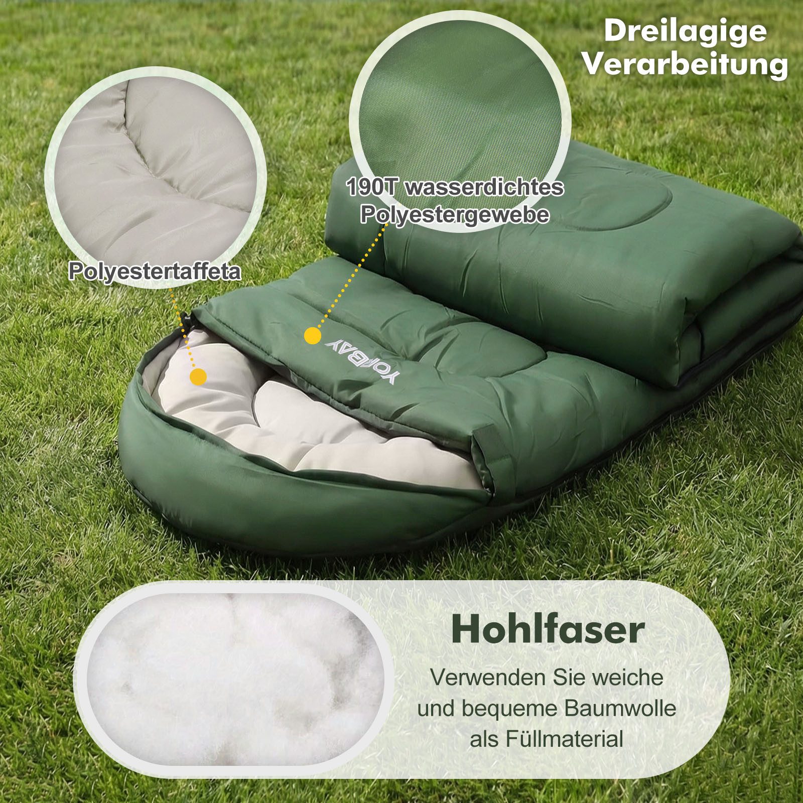 Yorbay Deckenschlafsack Wasserdichter Schlafsack 220x75cm mit Tragetasche – Bild 3 von 5