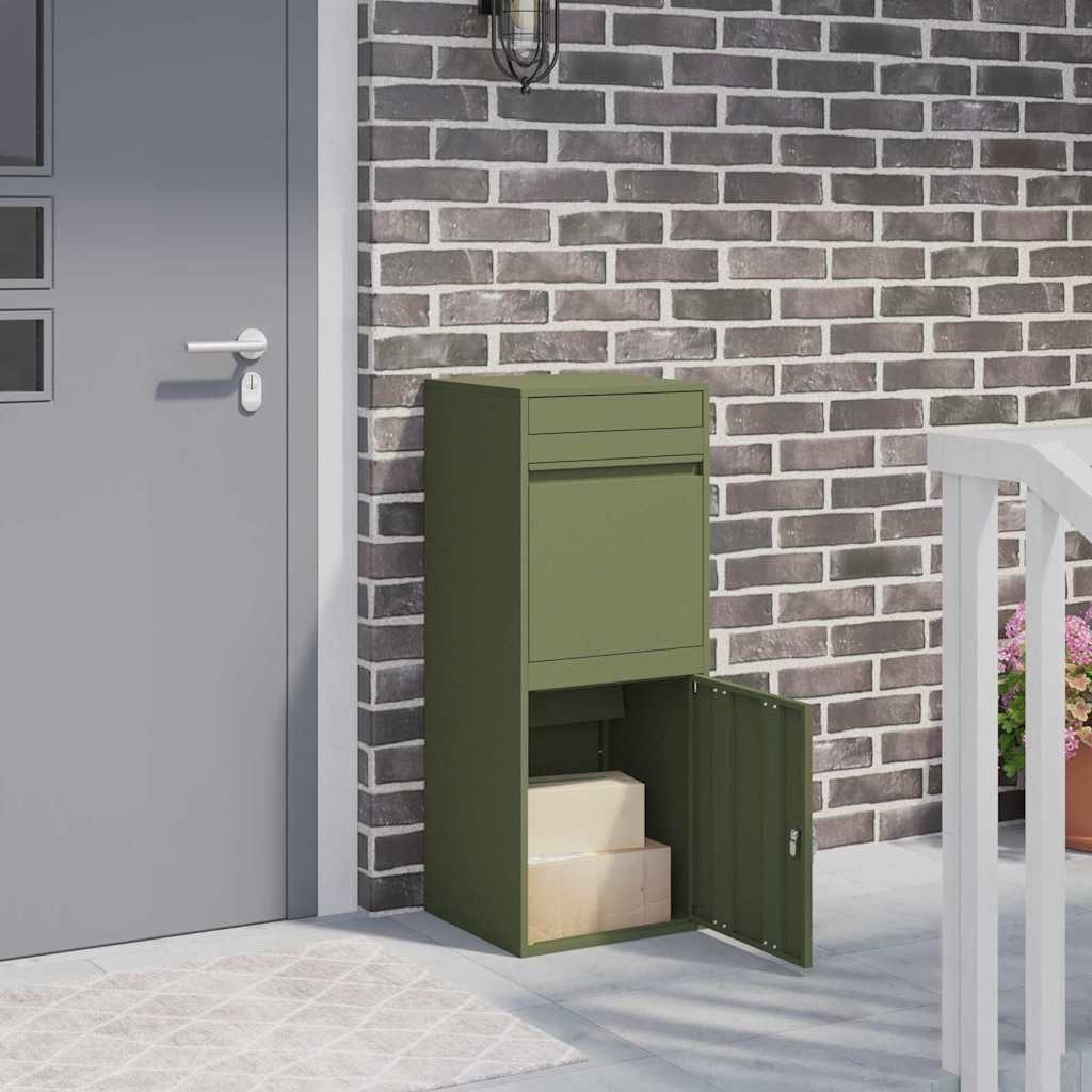 vidaXL Briefkasten Olivgrün Briefkasten Postkasten mit Paketbox freistehend Stahl 41x38x1