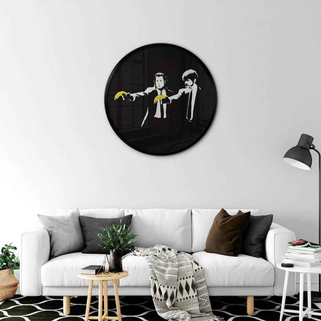 K&L Wall Art Poster Wandbild Rund Graffiti Vintage Street Art Banksy Pulp Fiction Kult, Wohnzimmer Bilder modern laut, moderne Wandbilder fürs Wohnzimmer Wandposter inspirierende Boho Deko
