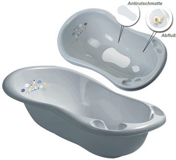 Maltex Babybadewanne 2 Teile SET ZEBRA Grau -- Badeset Baby Wanne 84 cm, (Spar-set), = BABYBADEWANNE + BABYBADESITZ