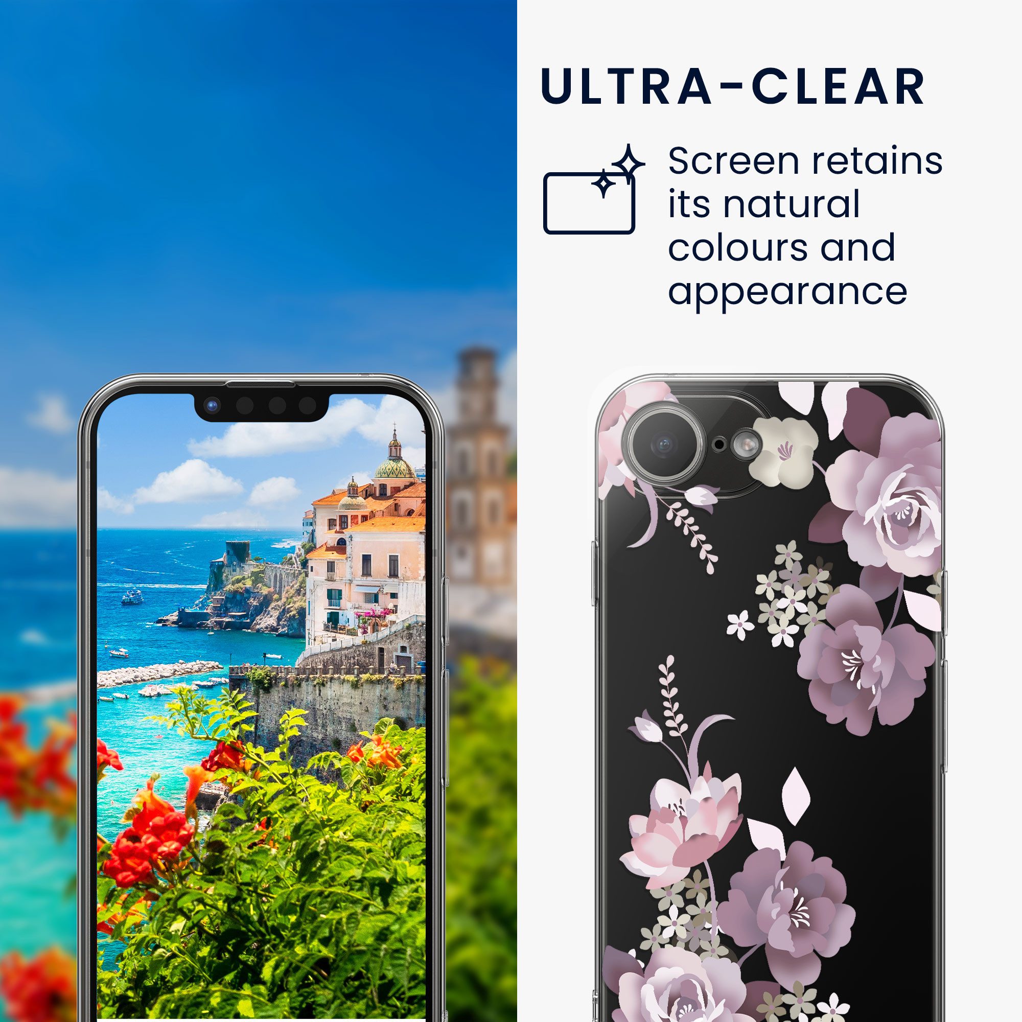 kwmobile Smartphone-Hülle Hülle für Apple iPhone 17e / iPhone 16e Handyhülle - Silikon, Case mit Schutzfolie Blumenblüten und Rosen Design – Bild 5 von 5