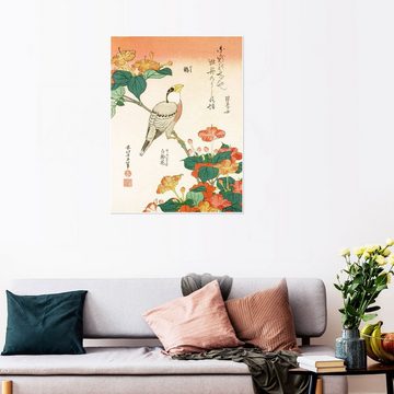 Posterlounge Poster Katsushika Hokusai, Mirabilis Jalapa und Kernbeißer, Wohnzimmer Malerei